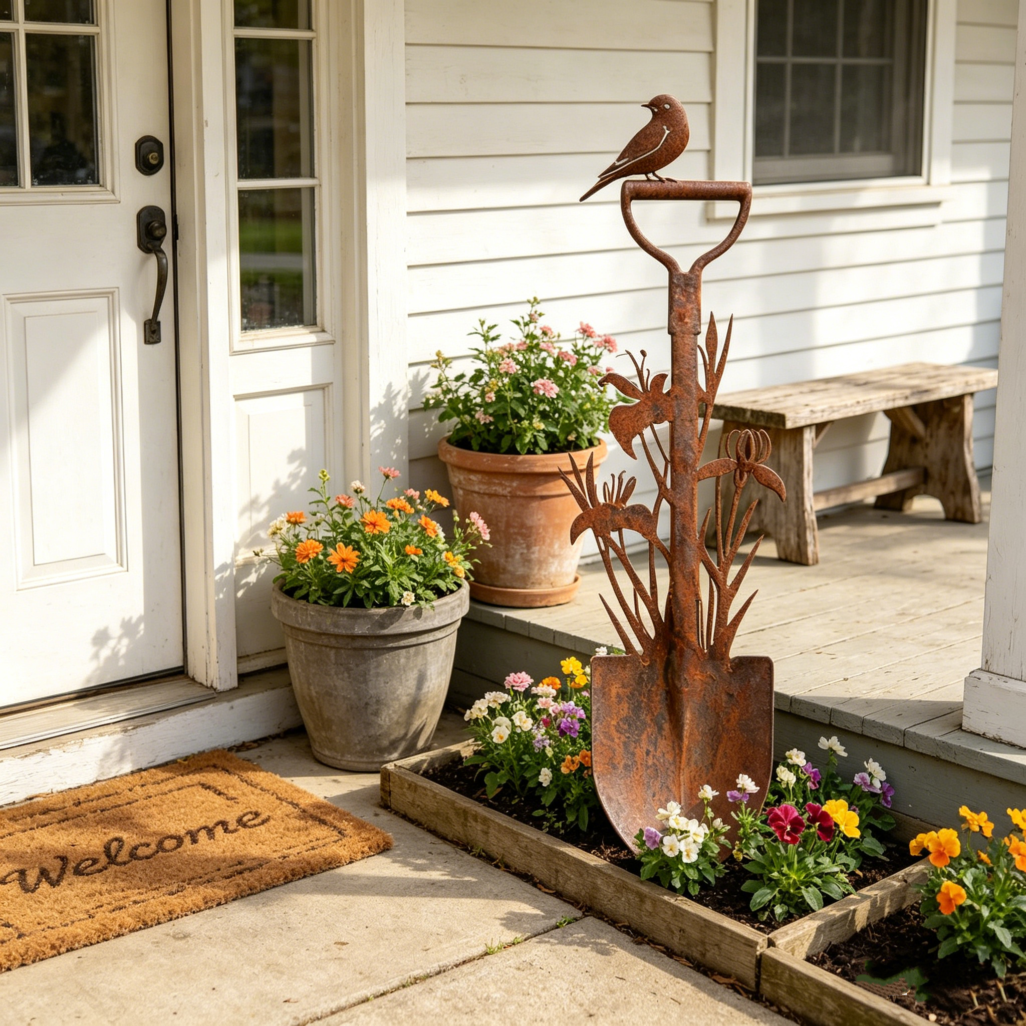 Vintage Metal Bird Pattern Garden Shovel Sticks