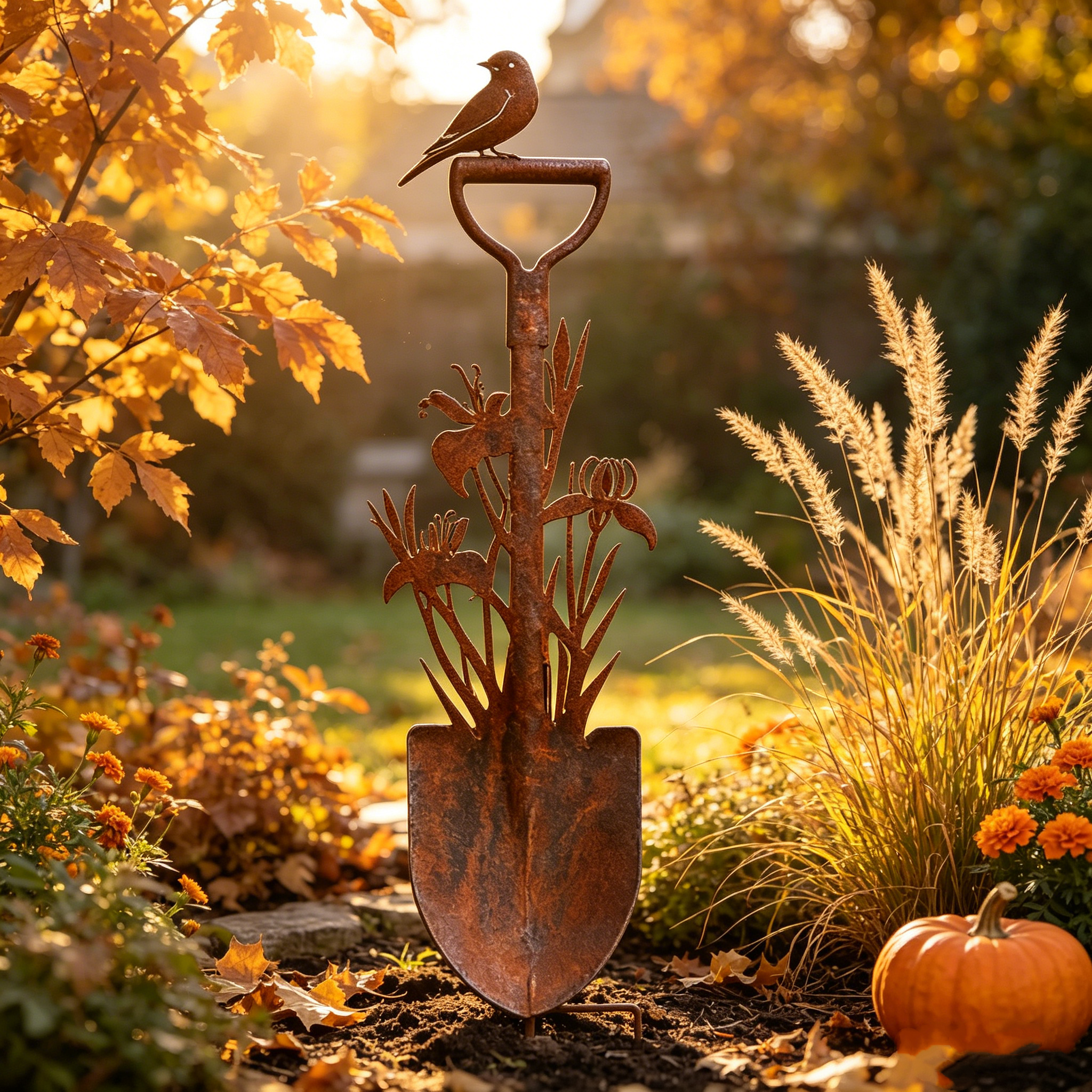 Vintage Metal Bird Pattern Garden Shovel Sticks