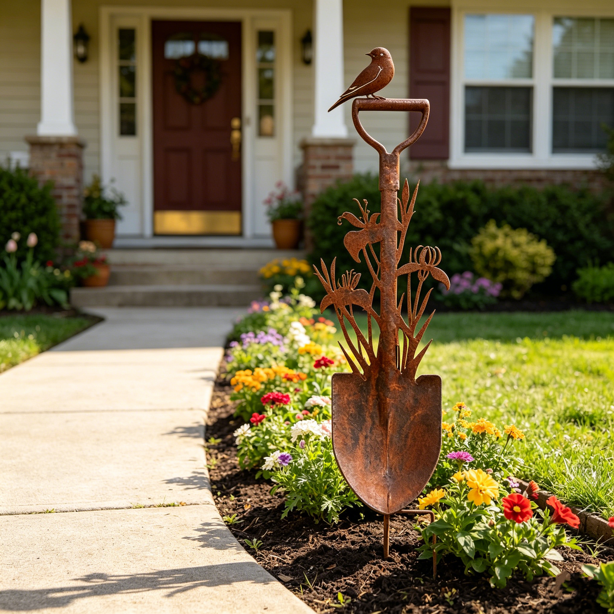 Vintage Metal Bird Pattern Garden Shovel Sticks