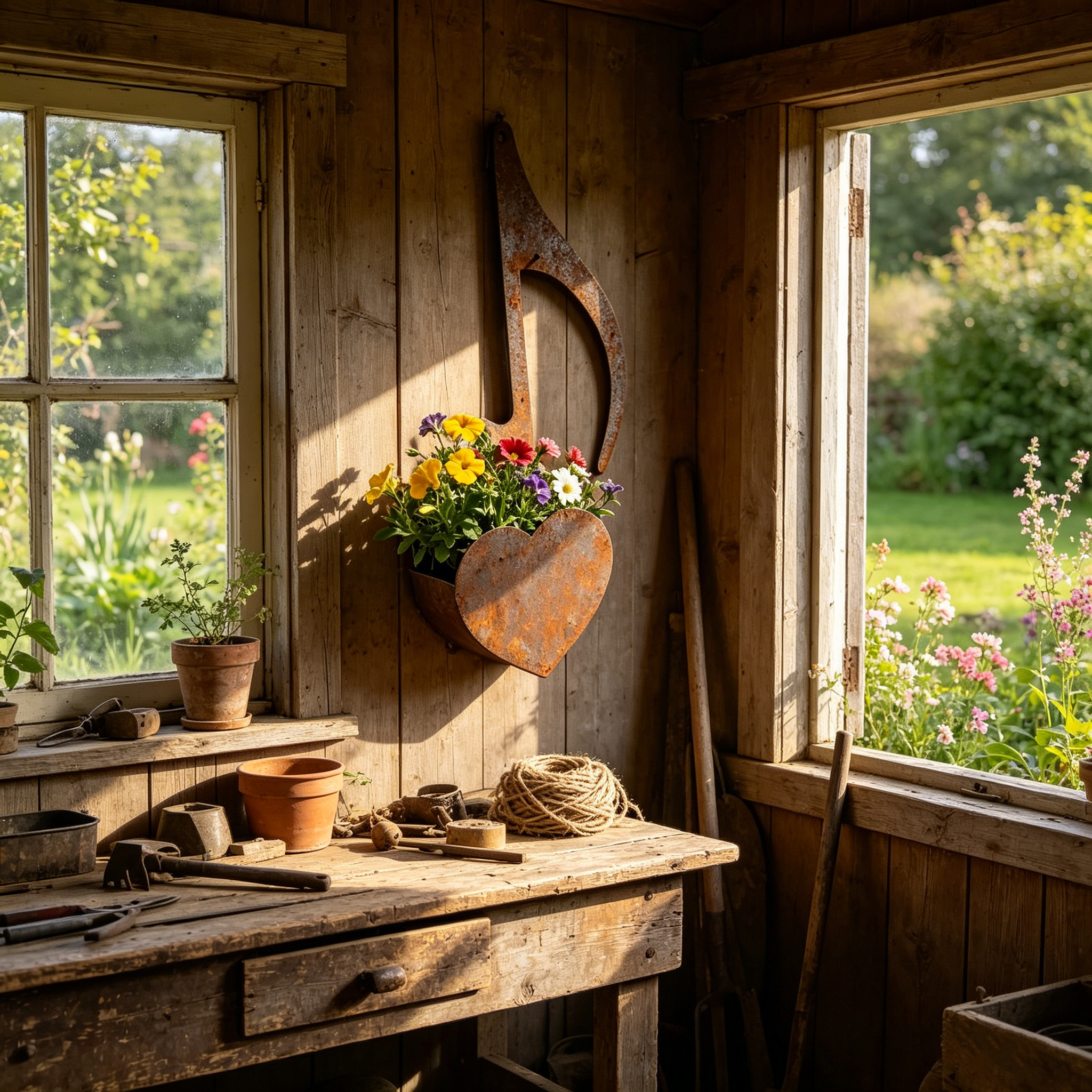 Vintage Metal Heart-Shaped Hanging Flower Box