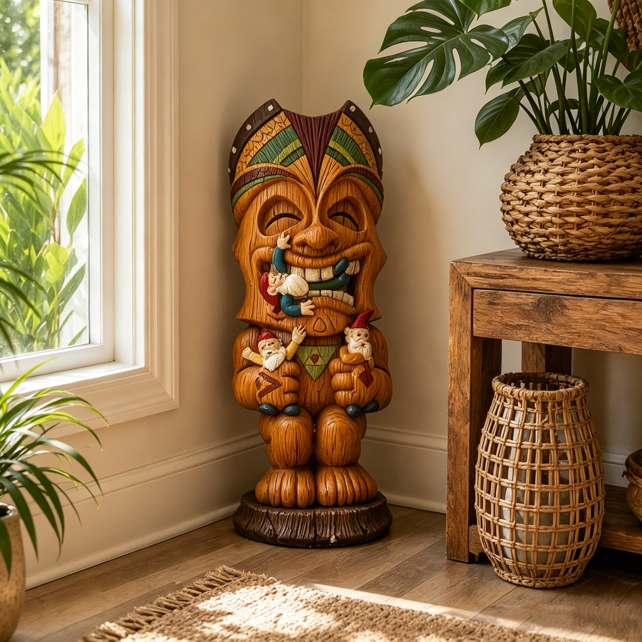 Solar-Powered Hawaiian Tiki Statue Light