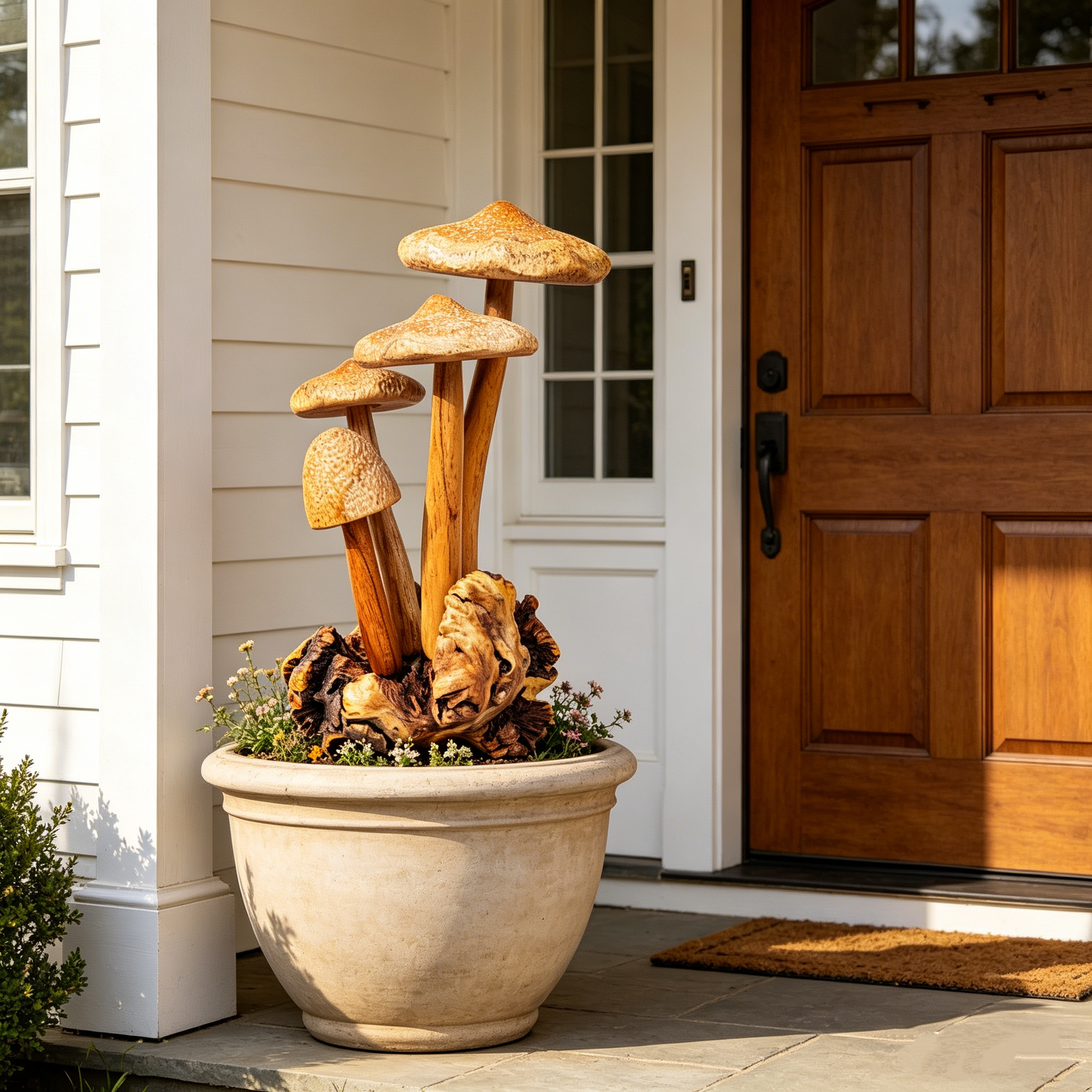 Handmade Wooden Waterproof Mushroom Sculpture