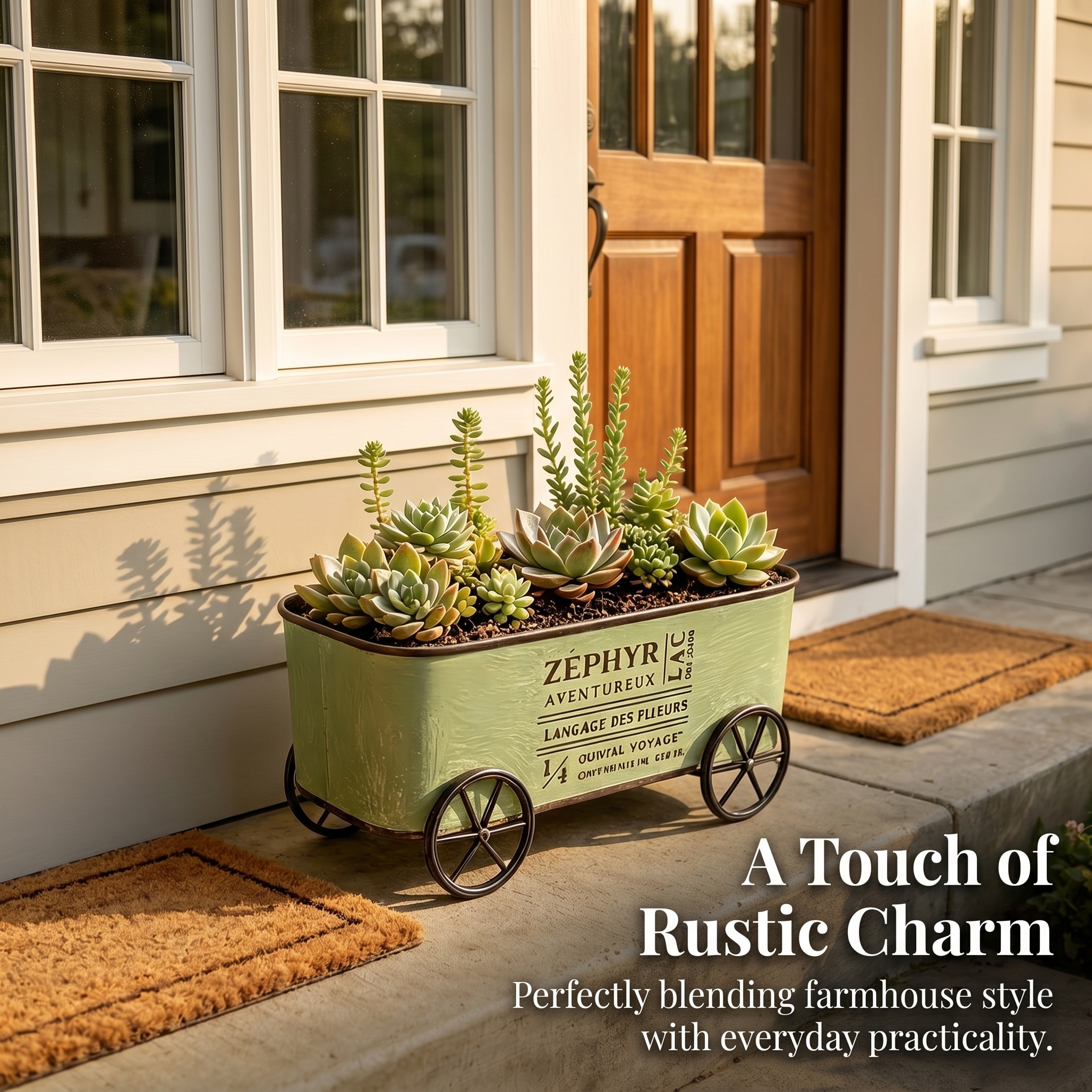 Retro Wrought Iron Four-Wheel Planter Cart