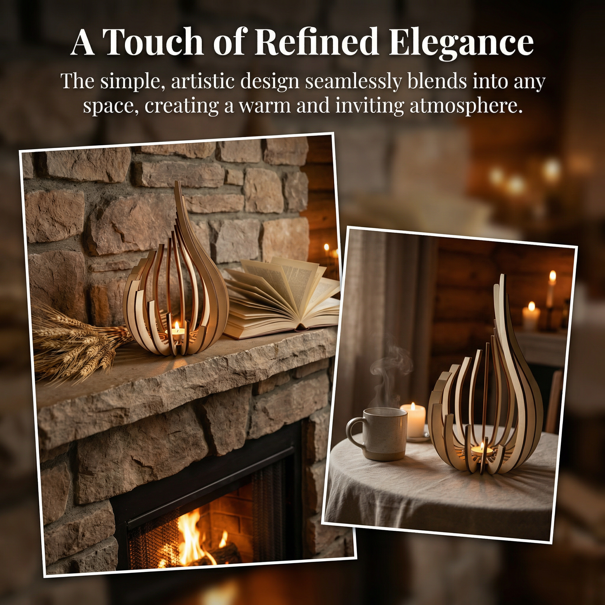 Set of 3 Elegant Wooden Candle Holder