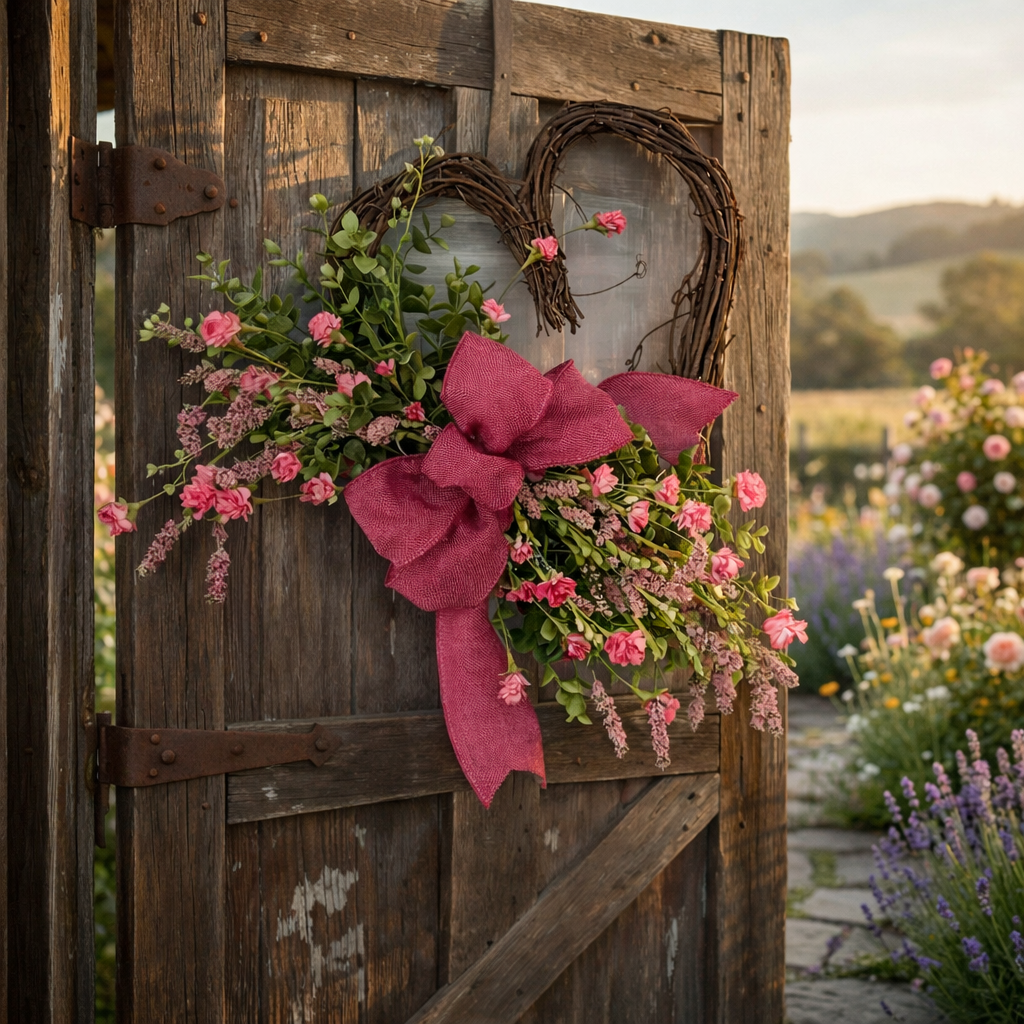 Heart-Shaped Lavender Wreath-Rustic Farmhouse Heart Decoration , Indoor/Outdoor Use
