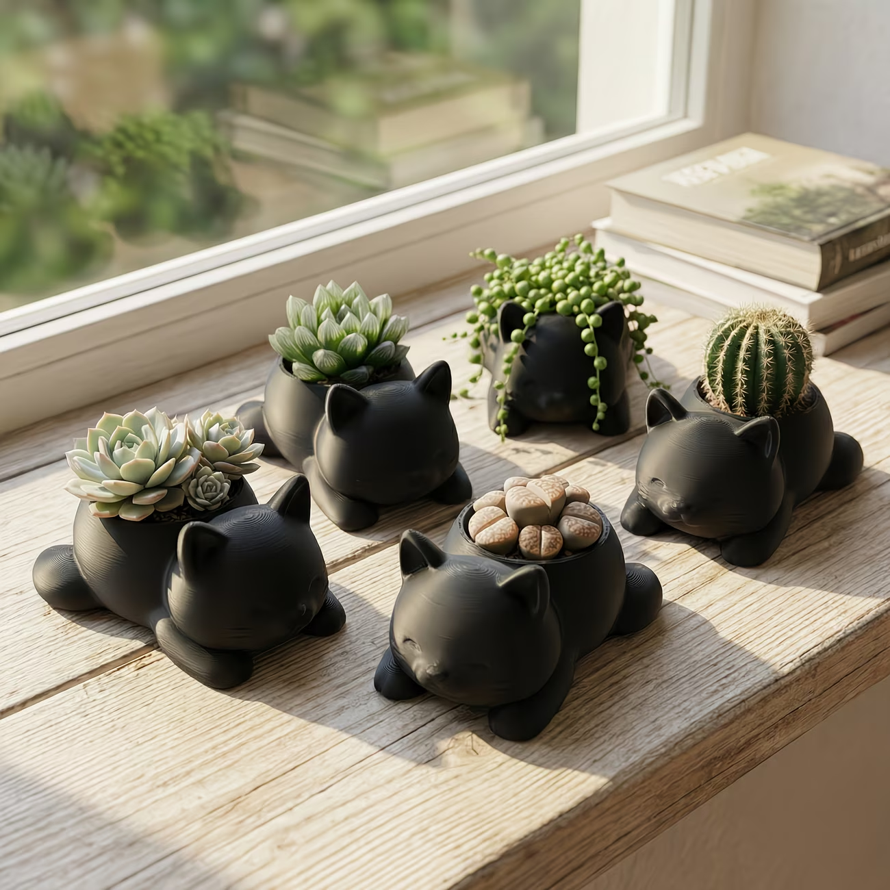 Mini Cat-Shaped Planter Pot with Paw Print