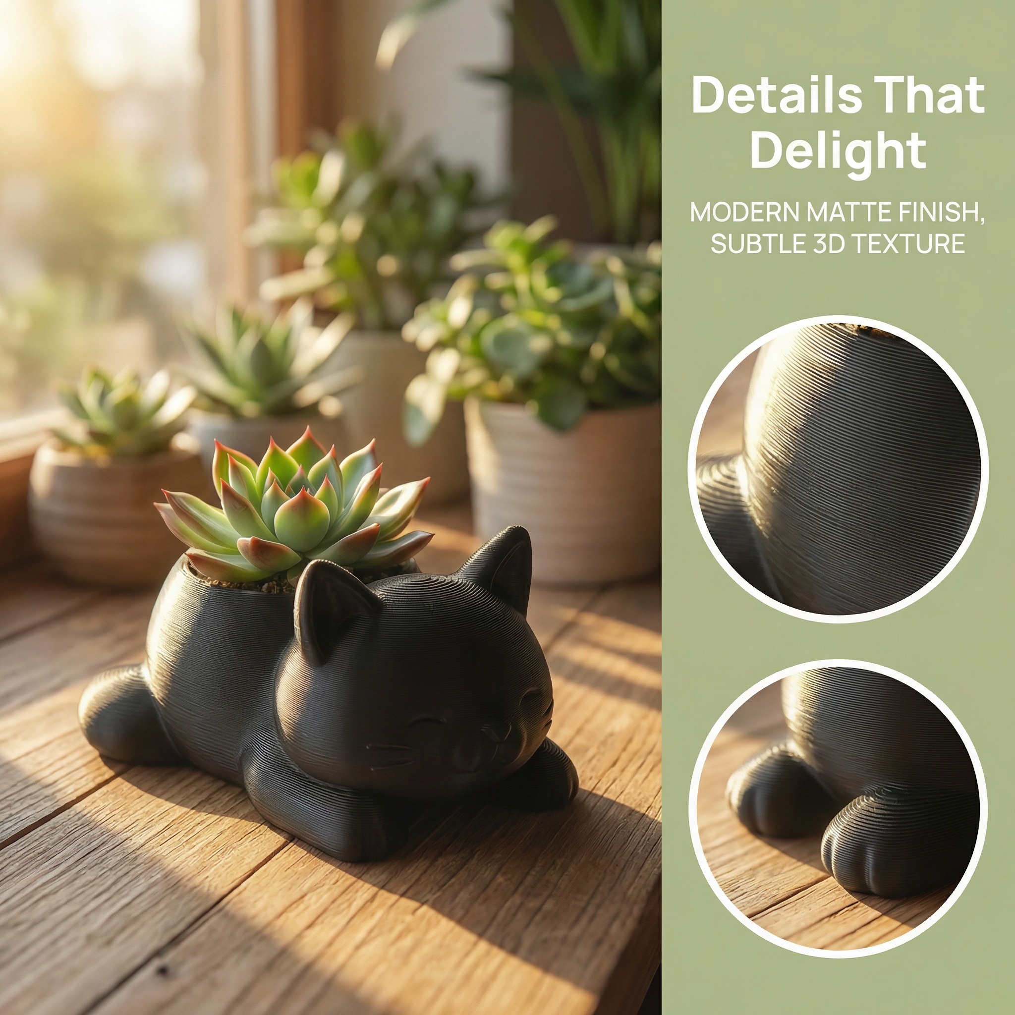 Mini Cat-Shaped Planter Pot with Paw Print