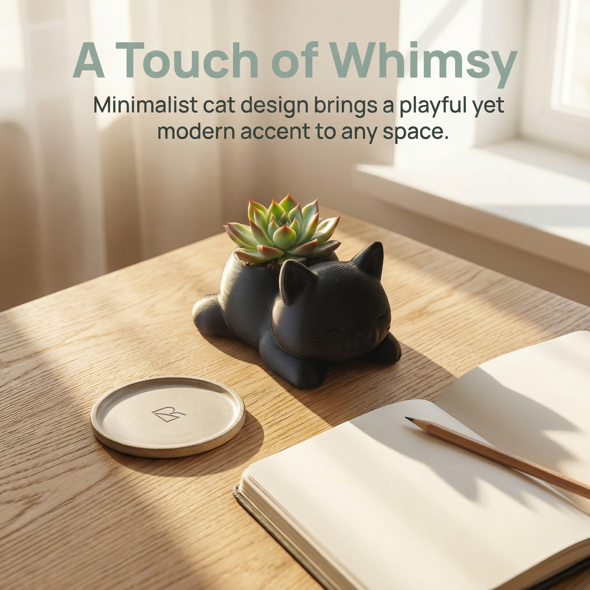 Mini Cat-Shaped Planter Pot with Paw Print