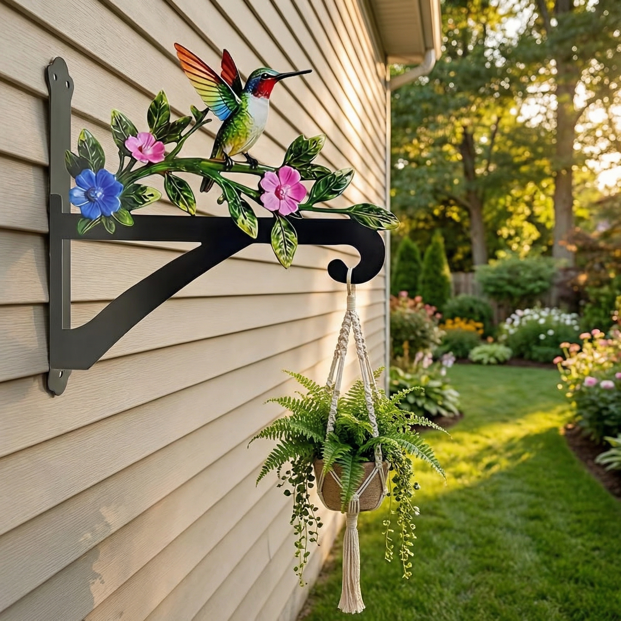 Iron Metal Colorful Hummingbird Wall Wreath Hook
