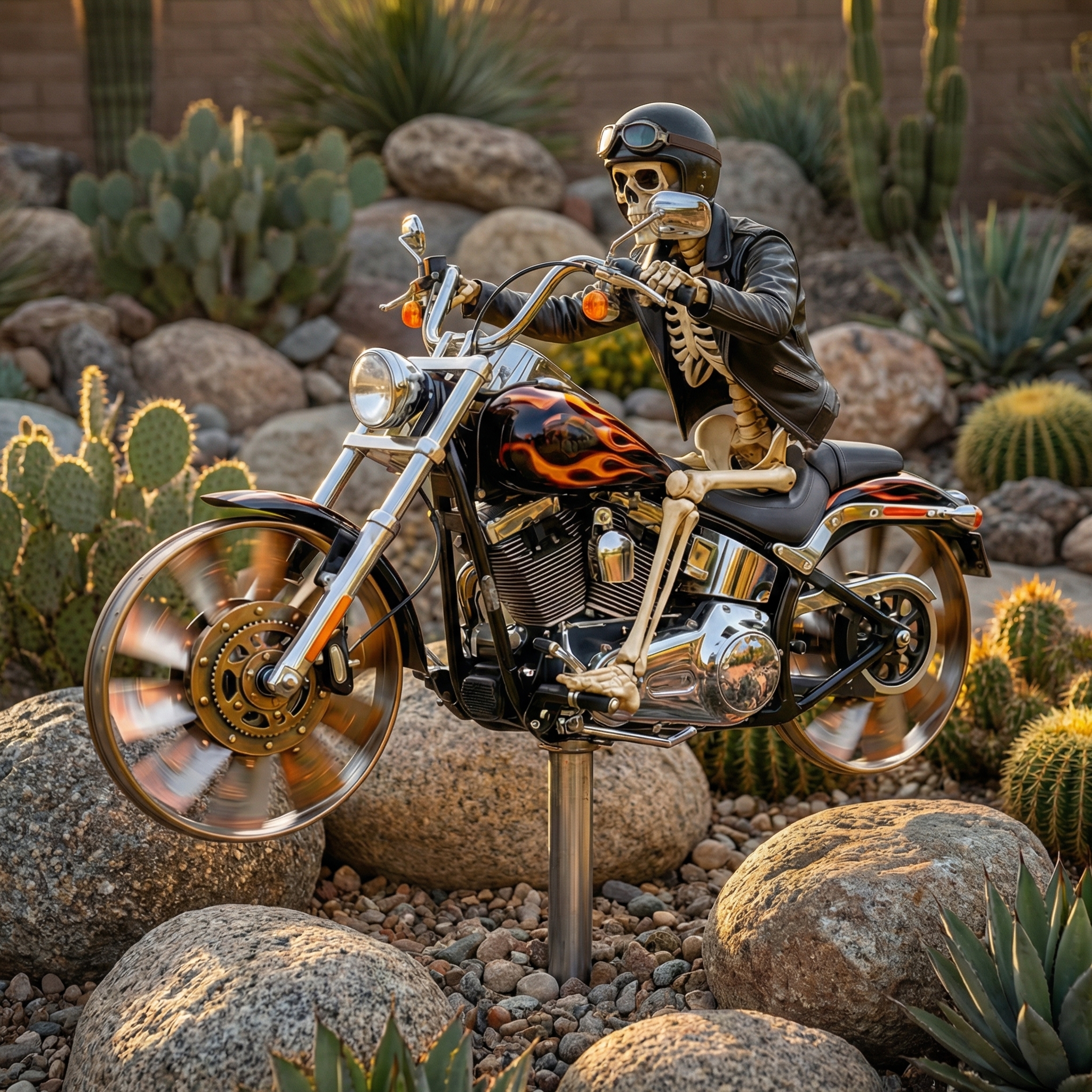 Skeleton Motorcycle Wind Spinner