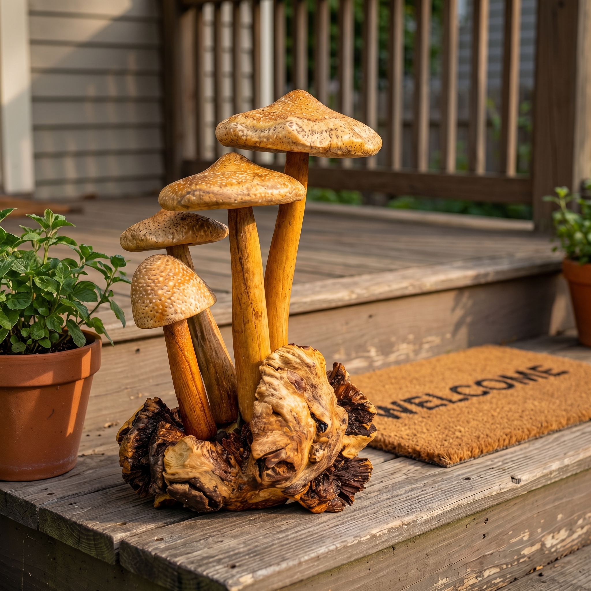 Handmade Wooden Waterproof Mushroom Sculpture