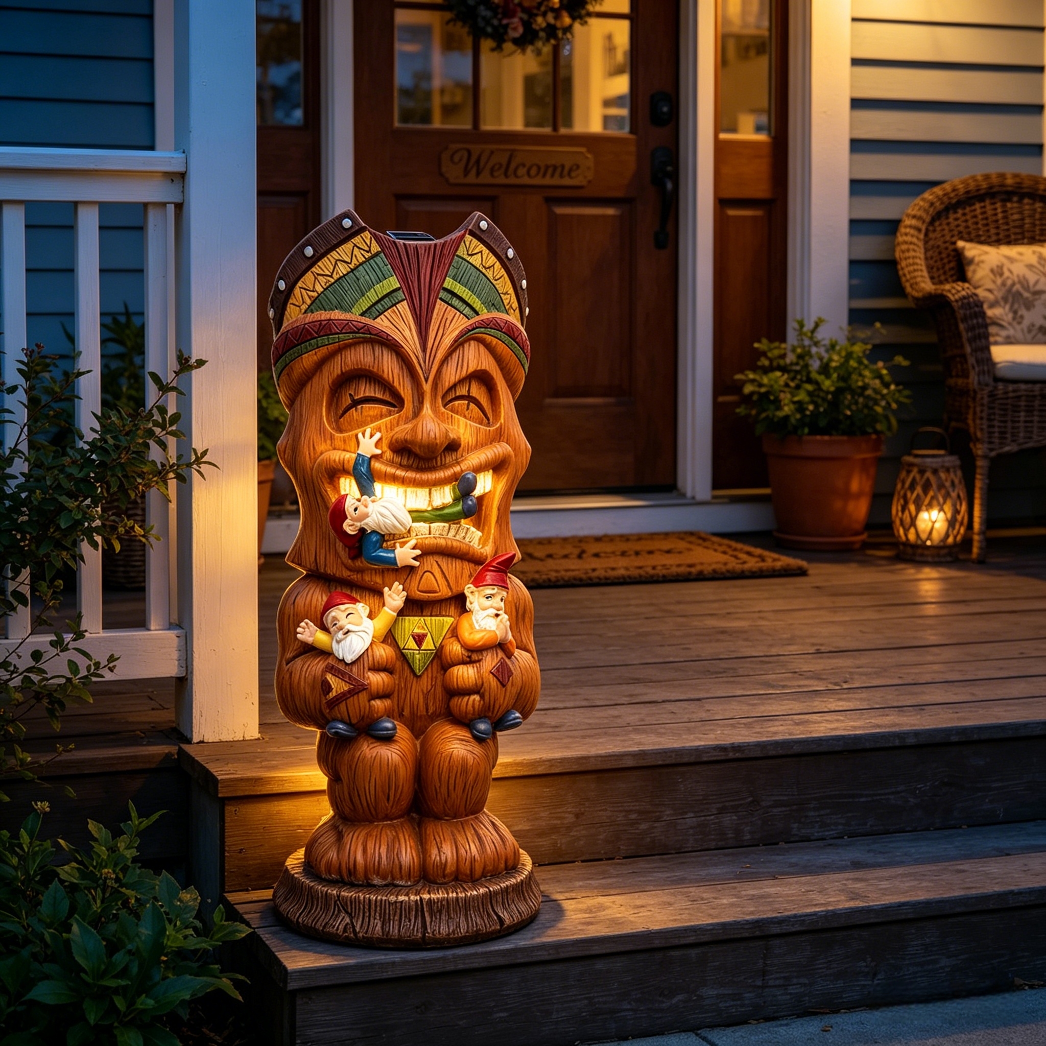 Solar-Powered Hawaiian Tiki Statue Light