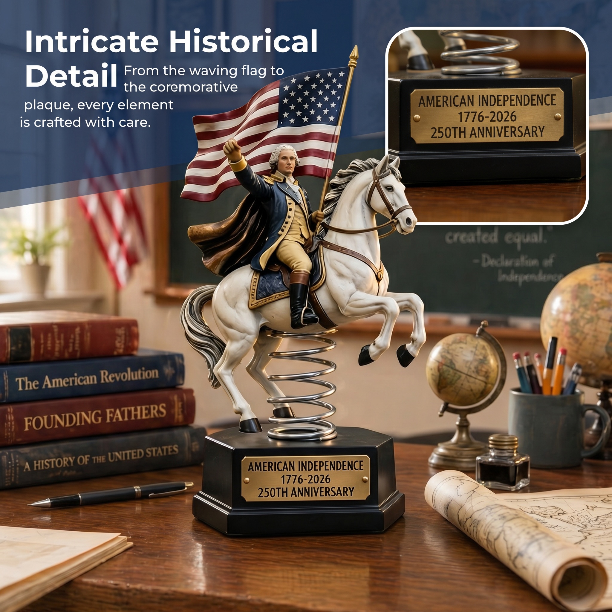 Patriotic Washington Horseback Bobblehead Sculpture