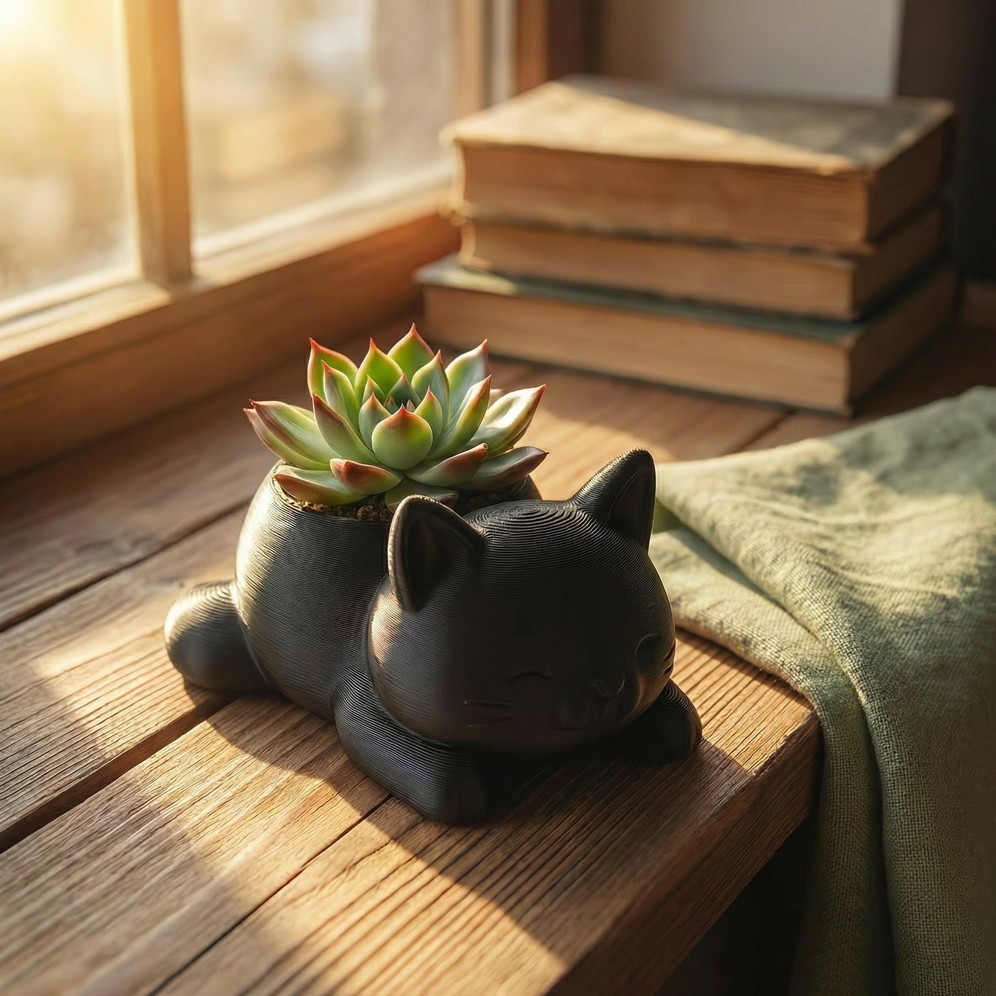 Mini Cat-Shaped Planter Pot with Paw Print
