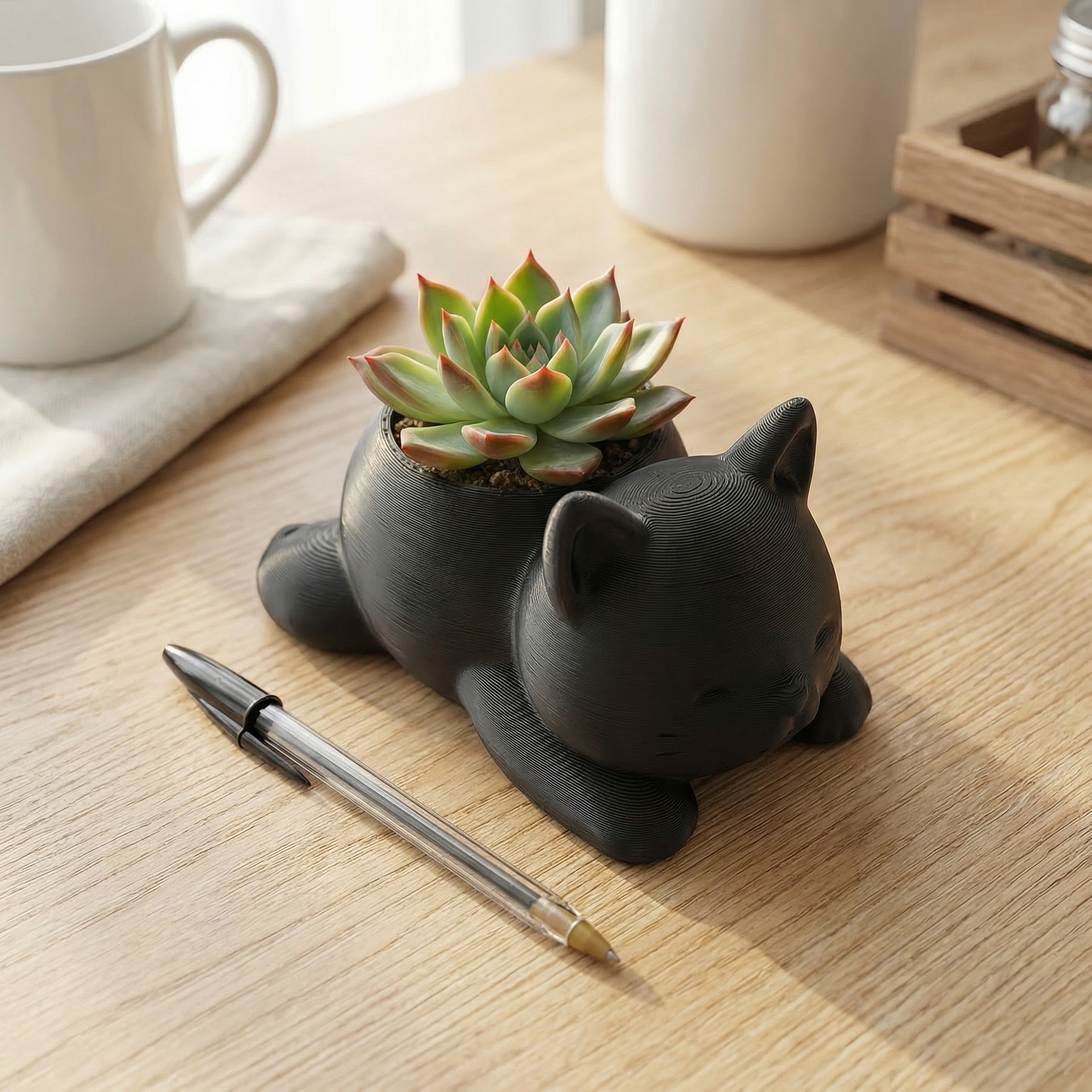 Mini Cat-Shaped Planter Pot with Paw Print
