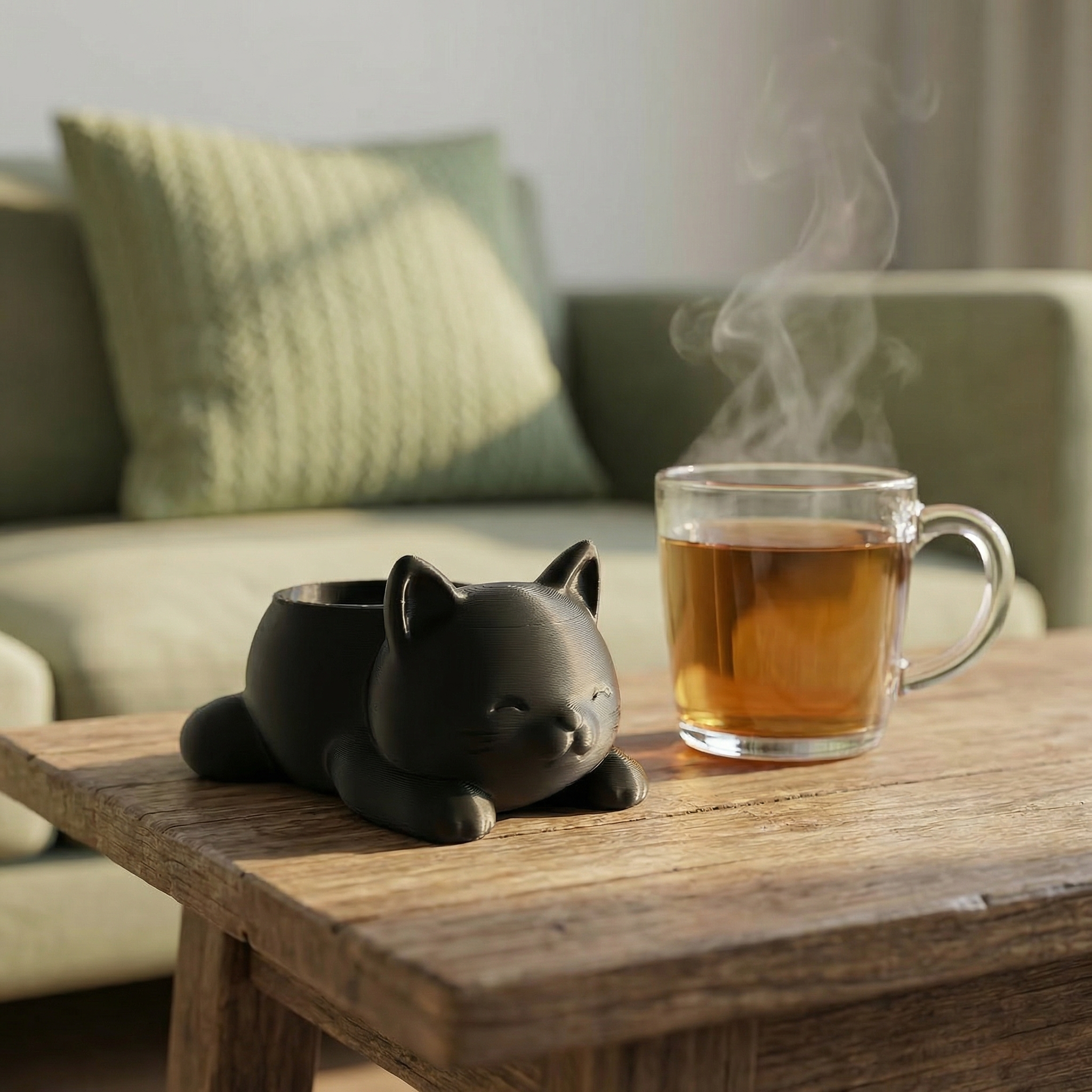 Mini Cat-Shaped Planter Pot with Paw Print