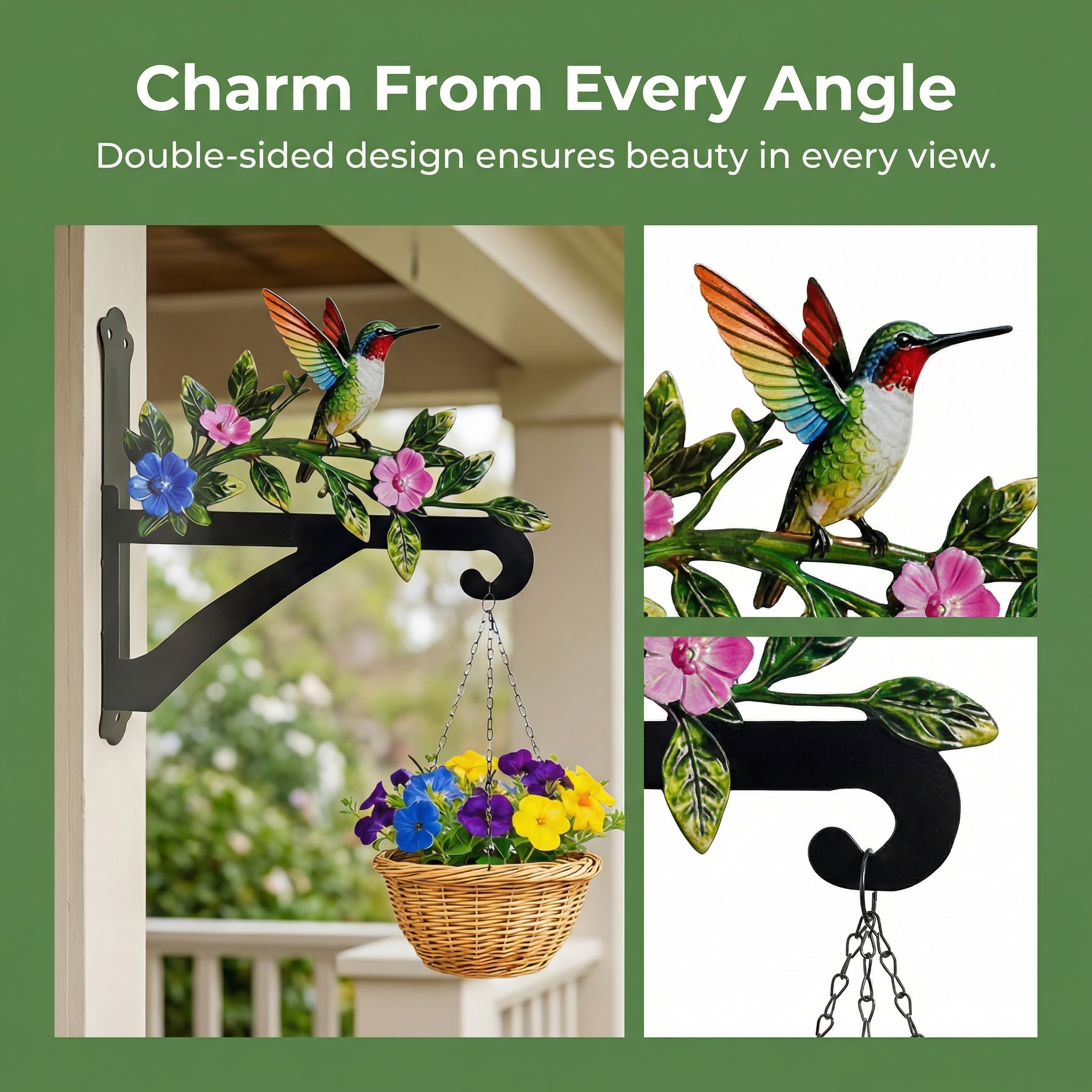 Iron Metal Colorful Hummingbird Wall Wreath Hook