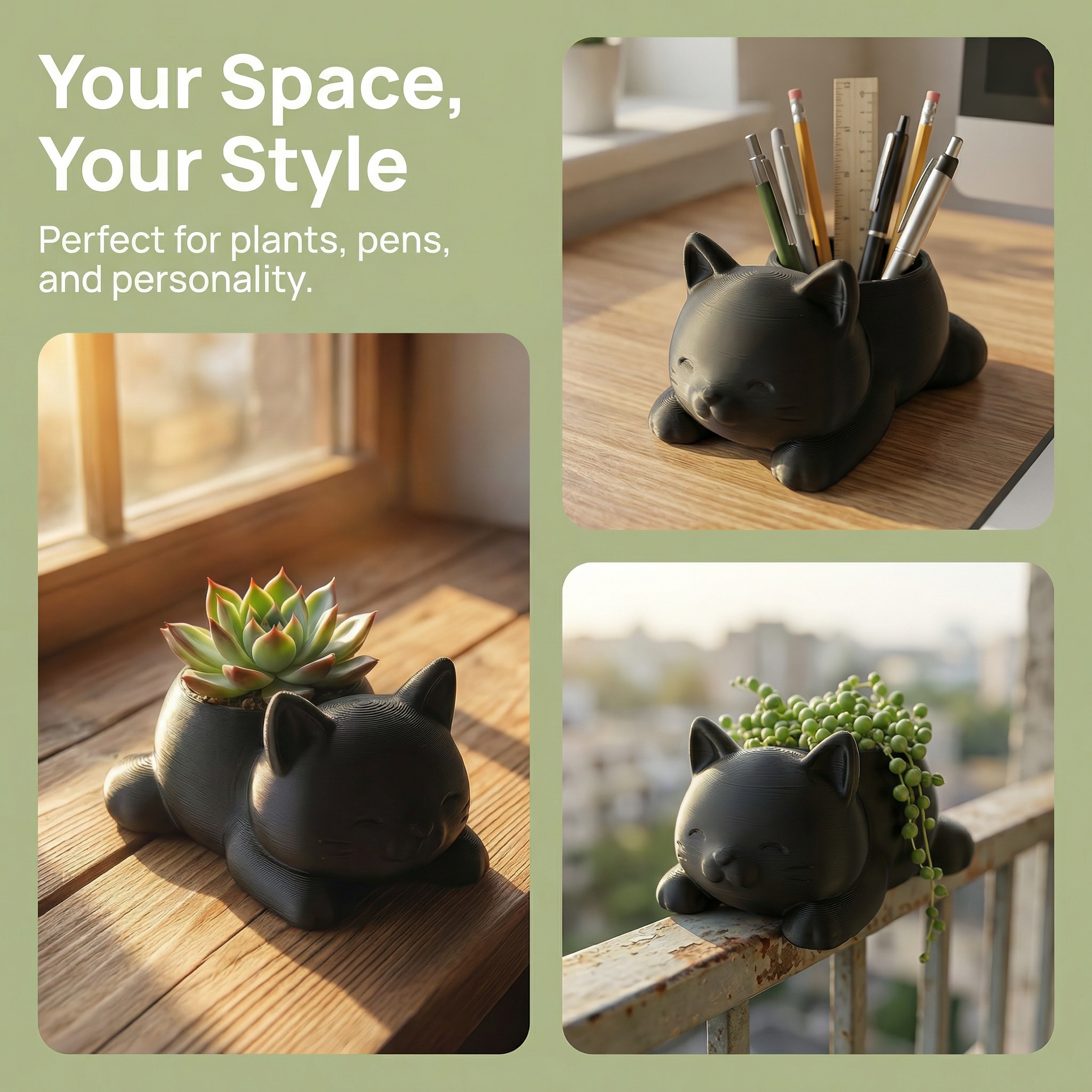 Mini Cat-Shaped Planter Pot with Paw Print