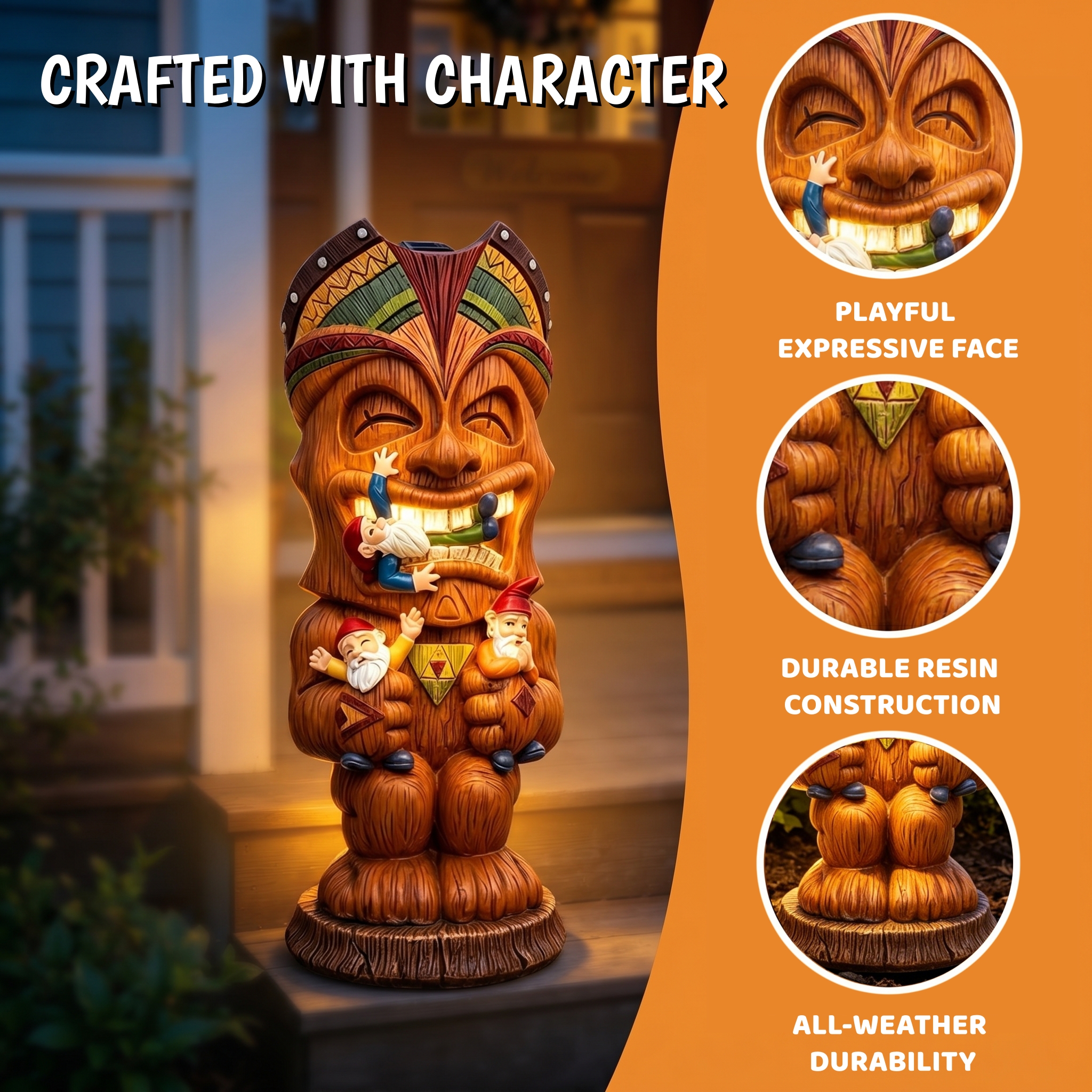 Solar-Powered Hawaiian Tiki Statue Light
