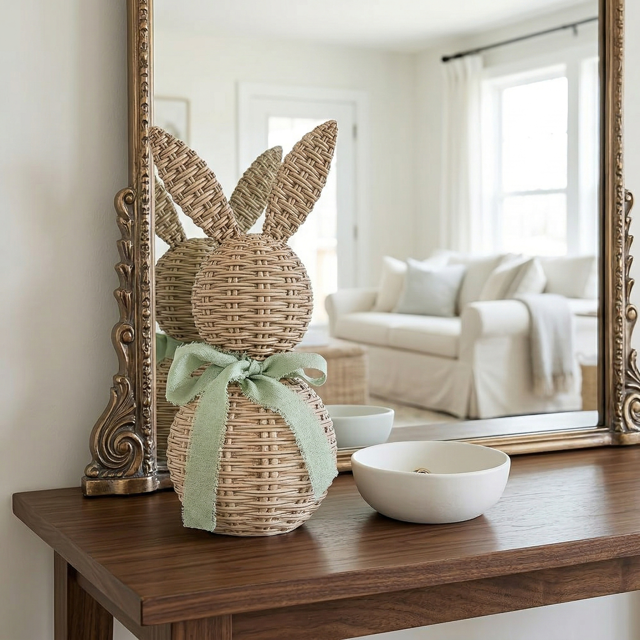 Woven Resin Rabbit Figurine