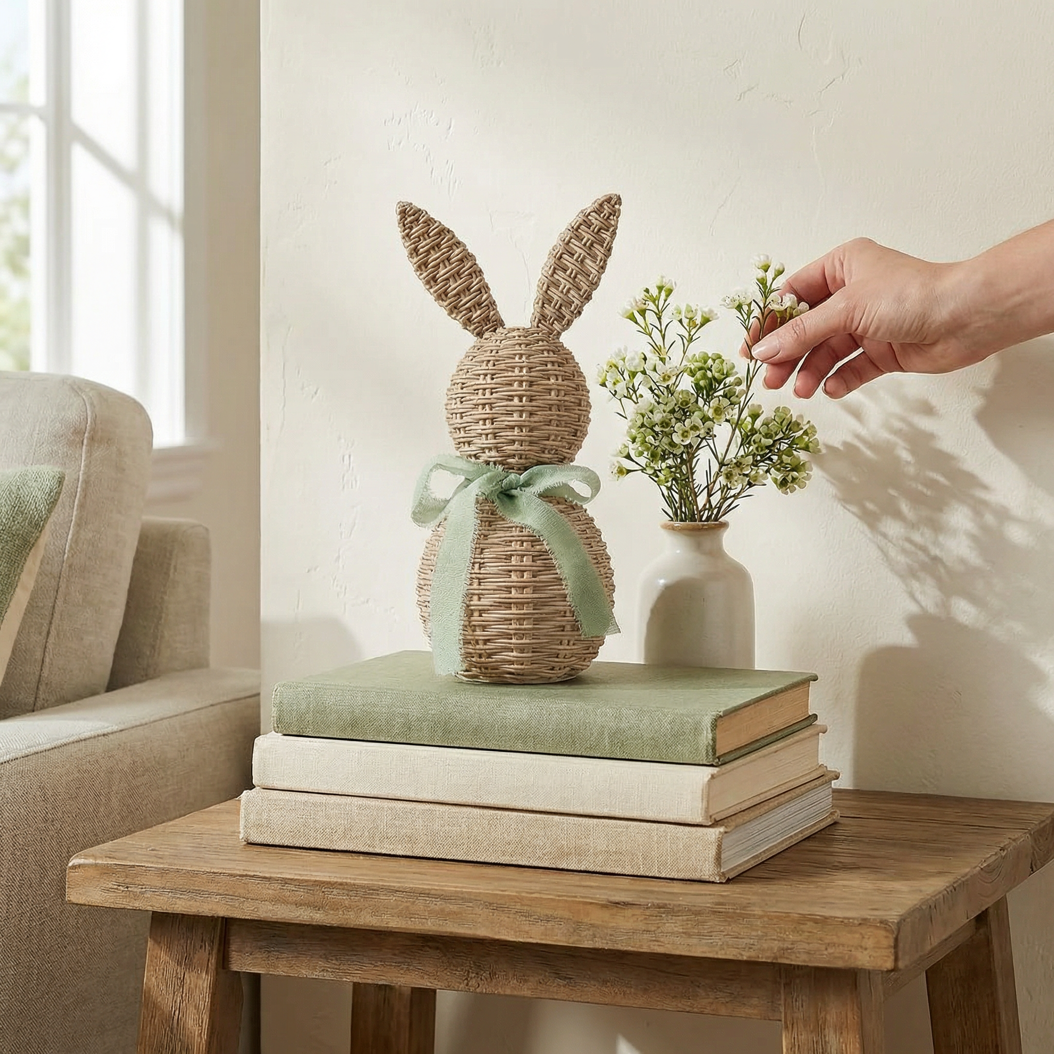 Woven Resin Rabbit Figurine