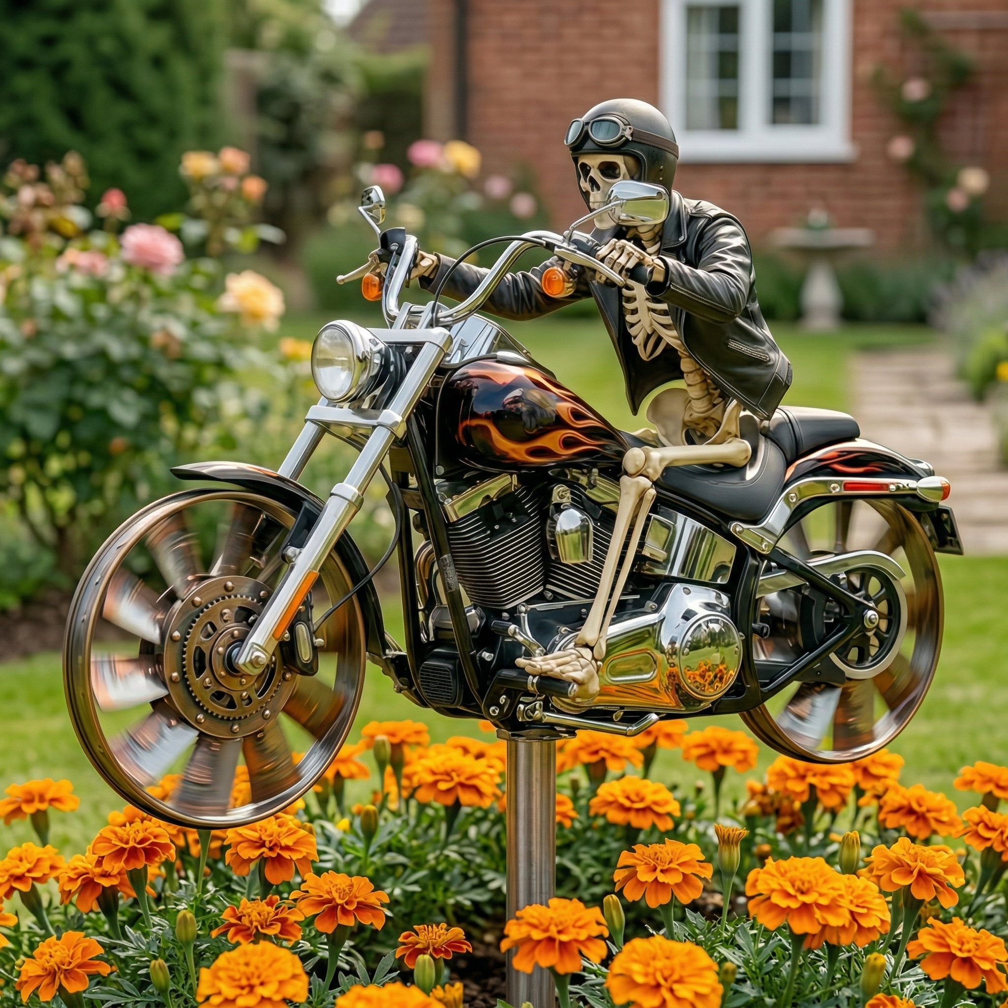 Skeleton Motorcycle Wind Spinner