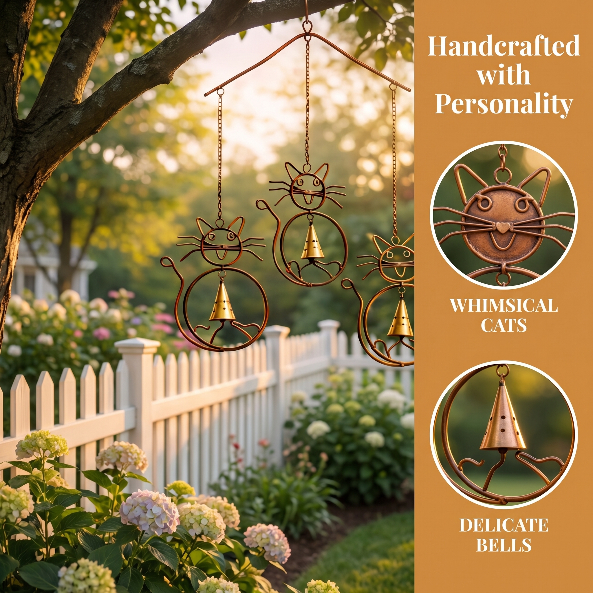 Cats With Bells Wind Chime 