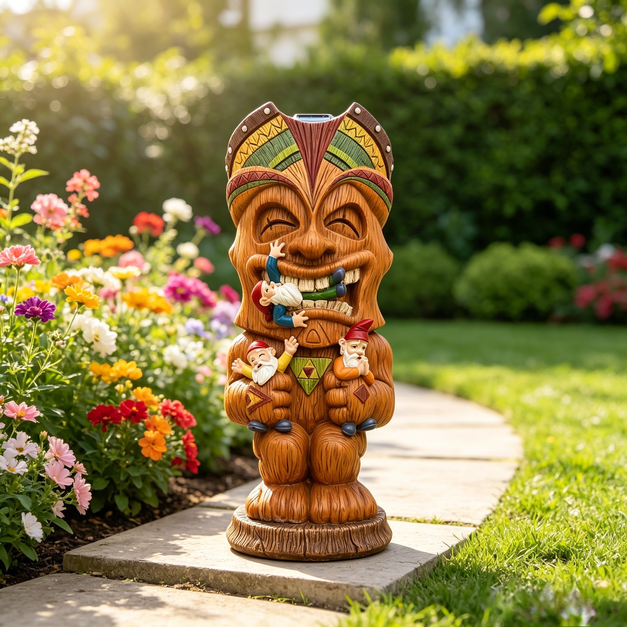Solar-Powered Hawaiian Tiki Statue Light