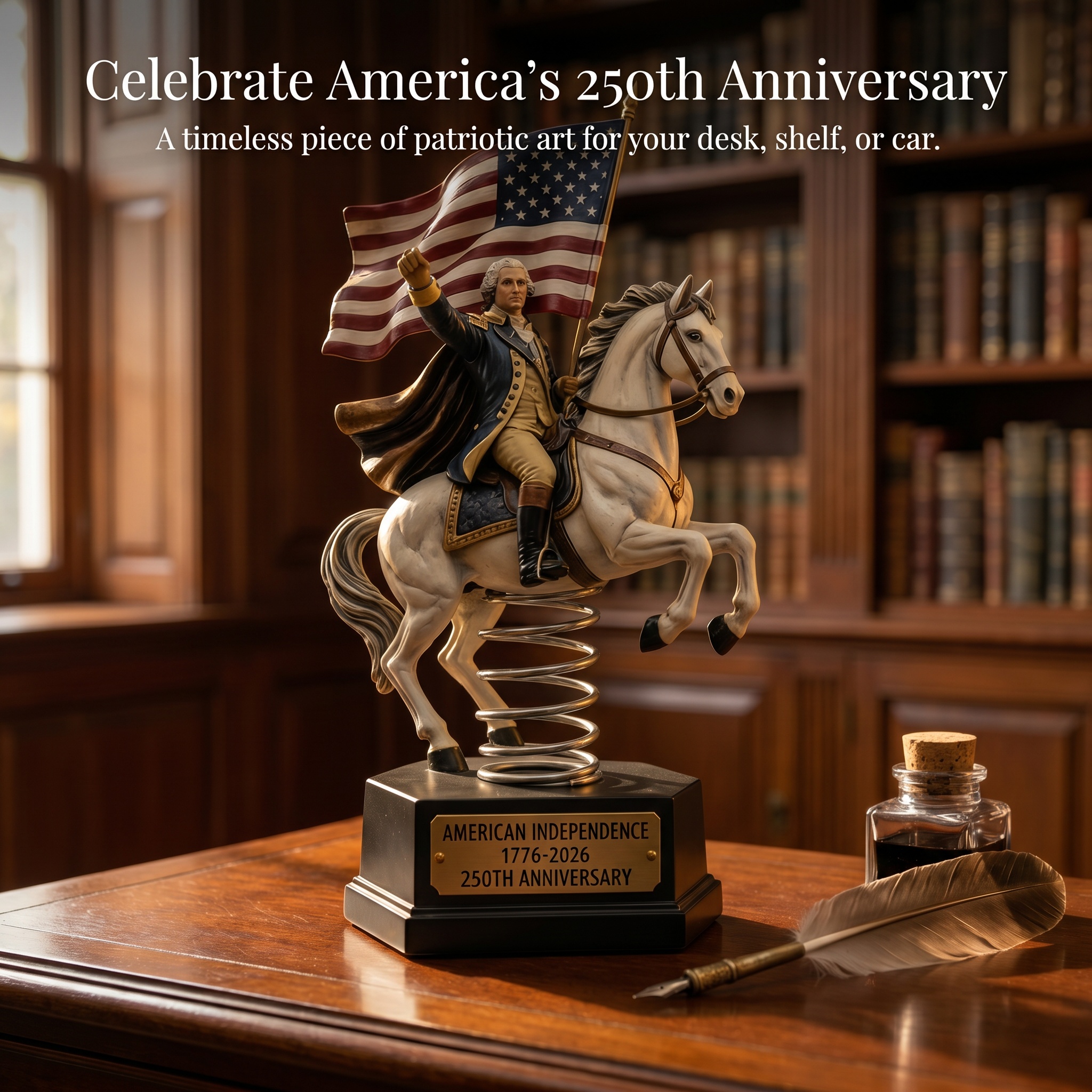 Patriotic Washington Horseback Bobblehead Sculpture