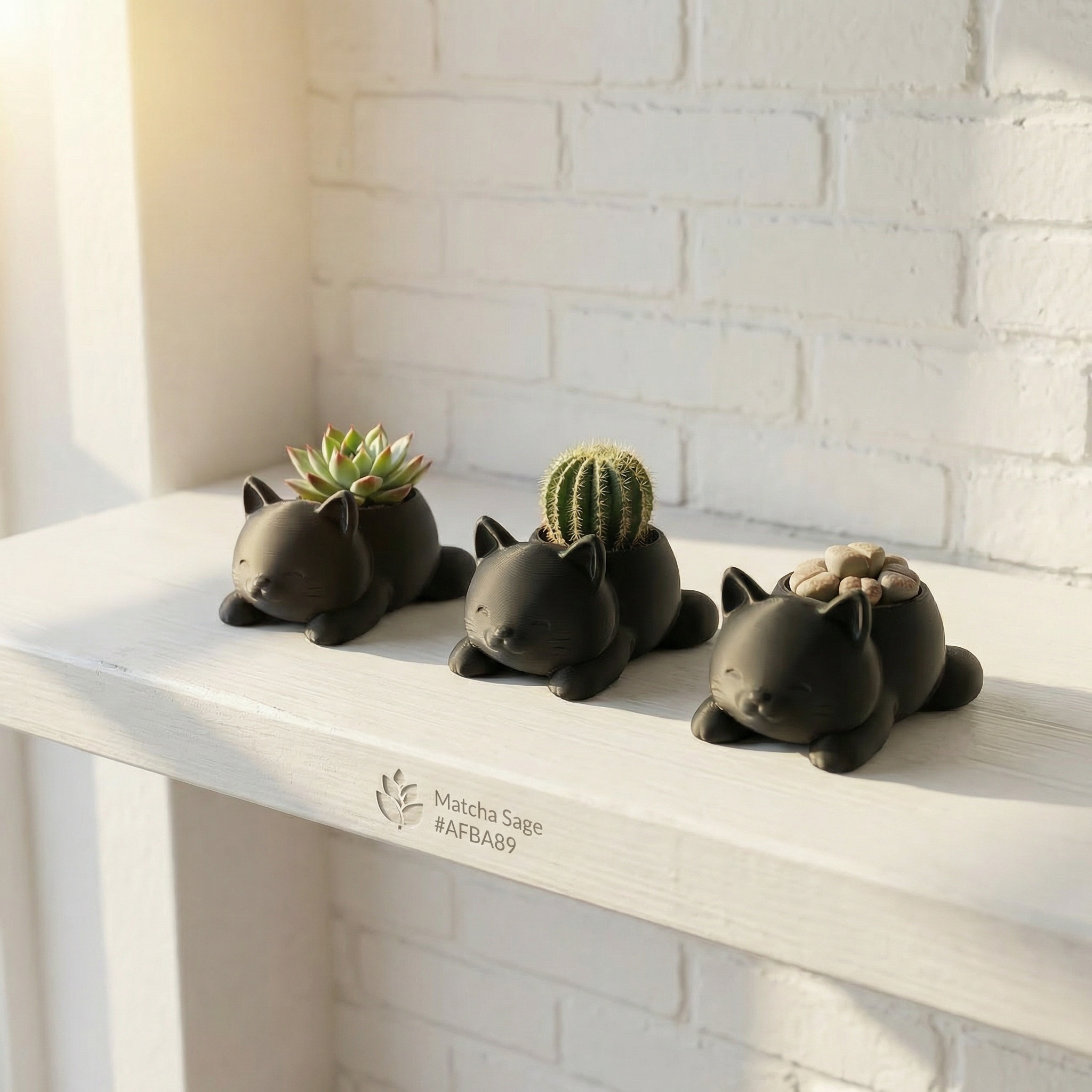 Mini Cat-Shaped Planter Pot with Paw Print