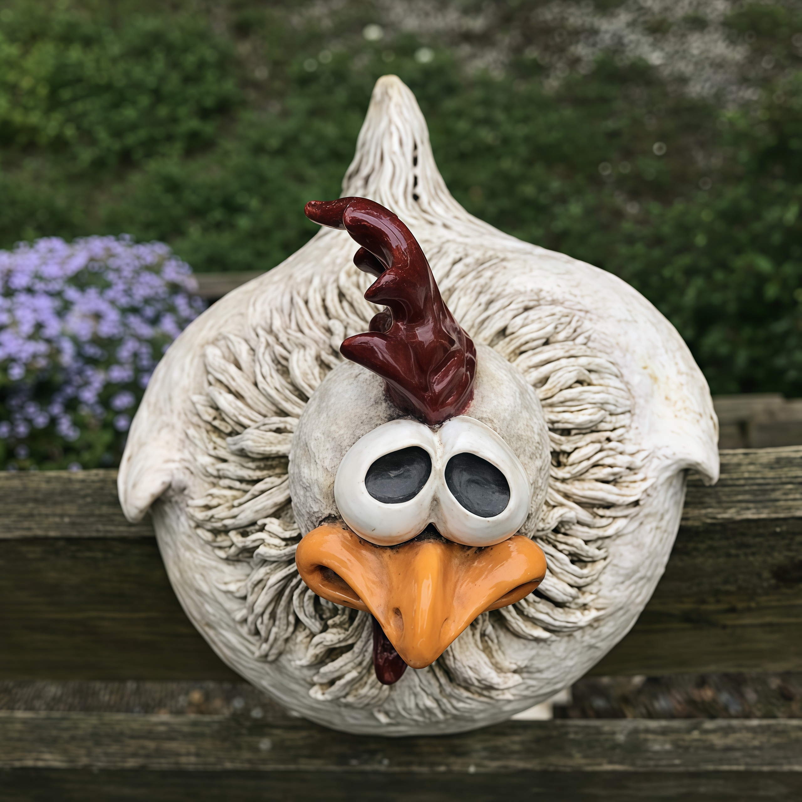 Resin Fence Chicken Sculpture