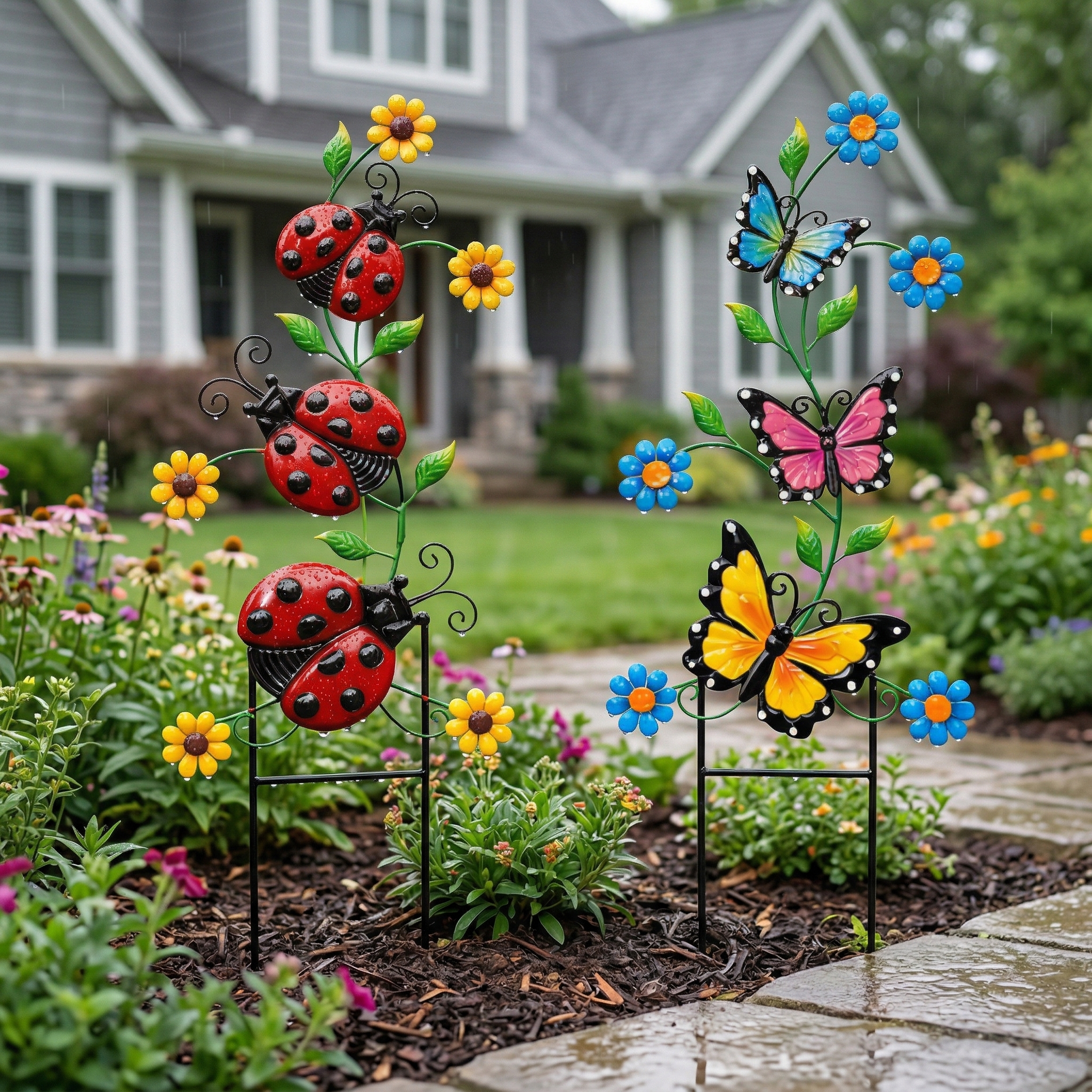 Colorful Butterfly & Ladybug Garden Stakes 