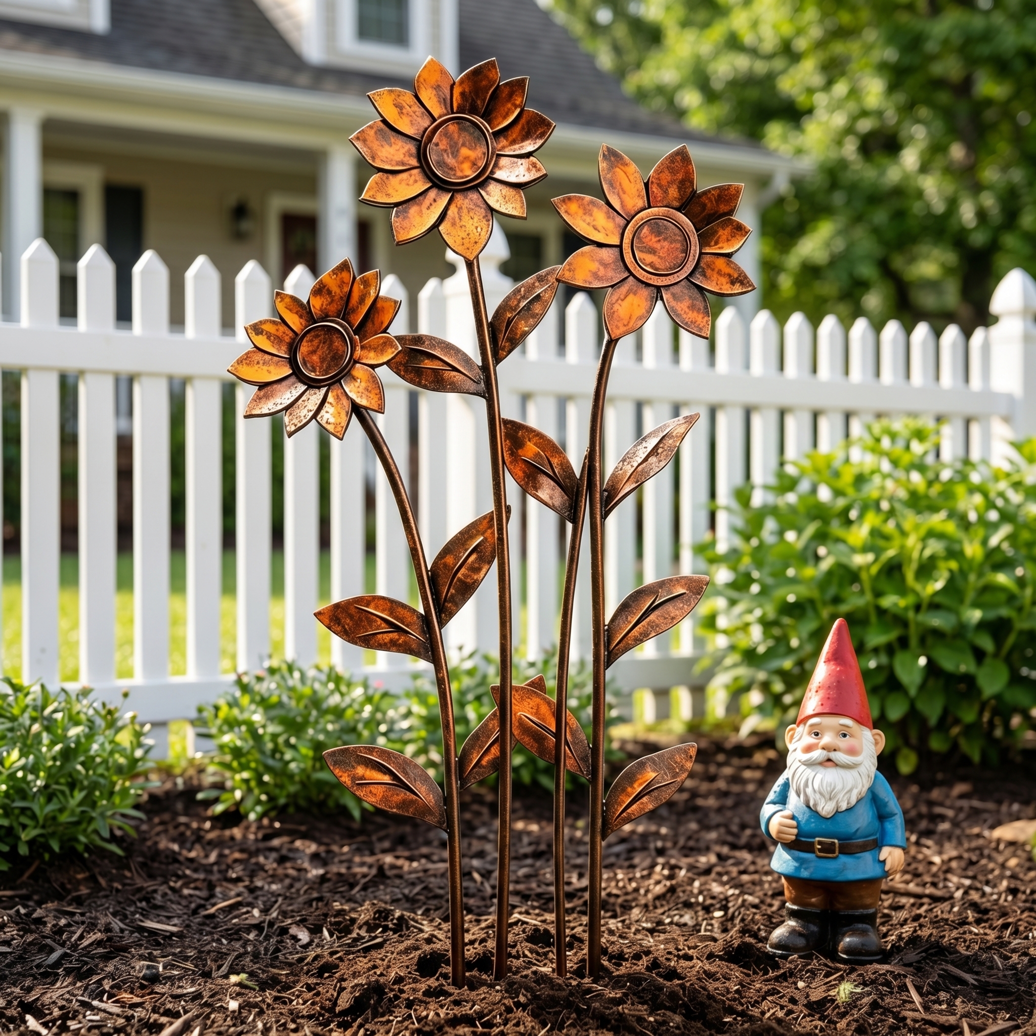 Triple Rustic Sunflower Metal Garden Sculpture – Garden Stake