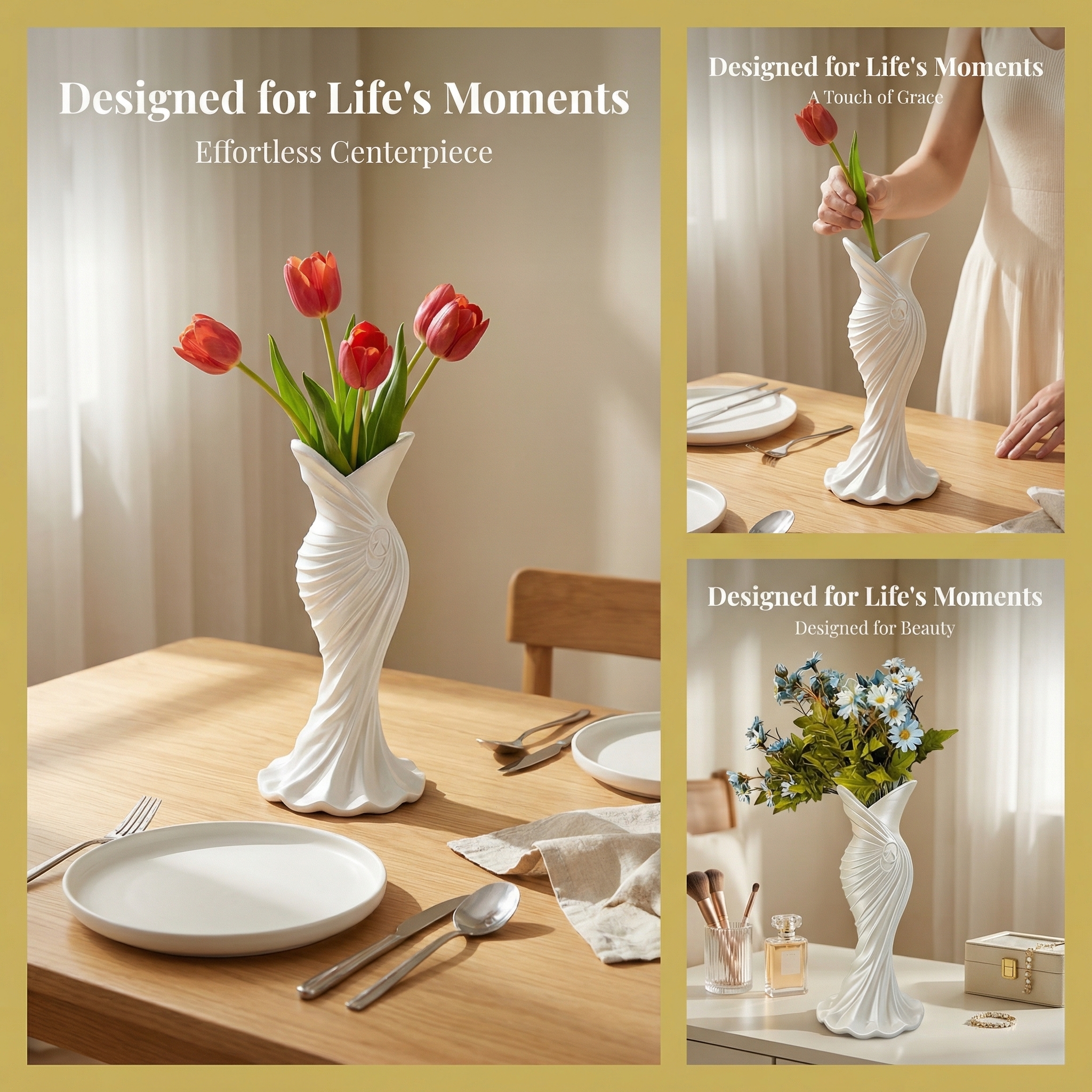 4 Colors - 3D Printed Elegant Dress Vase 