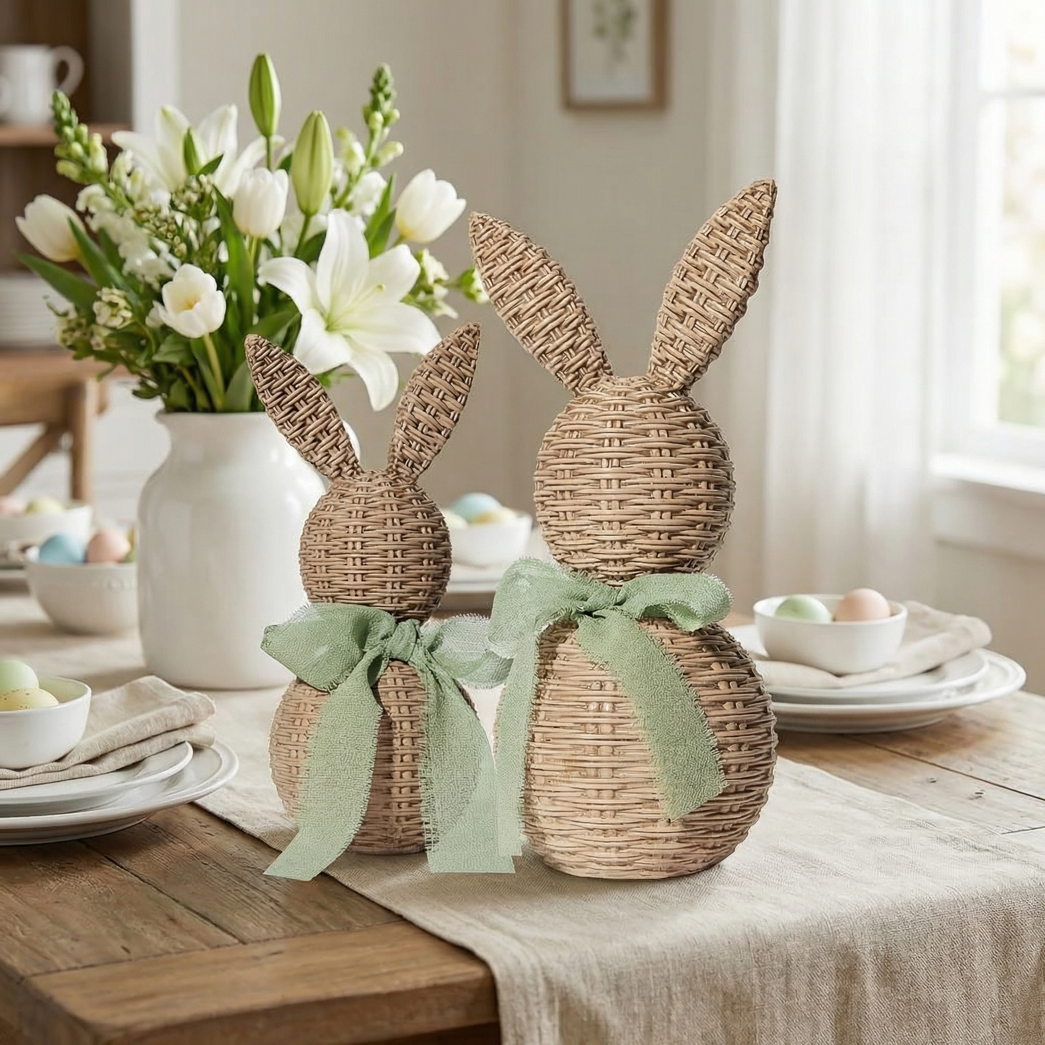 Woven Resin Rabbit Figurine