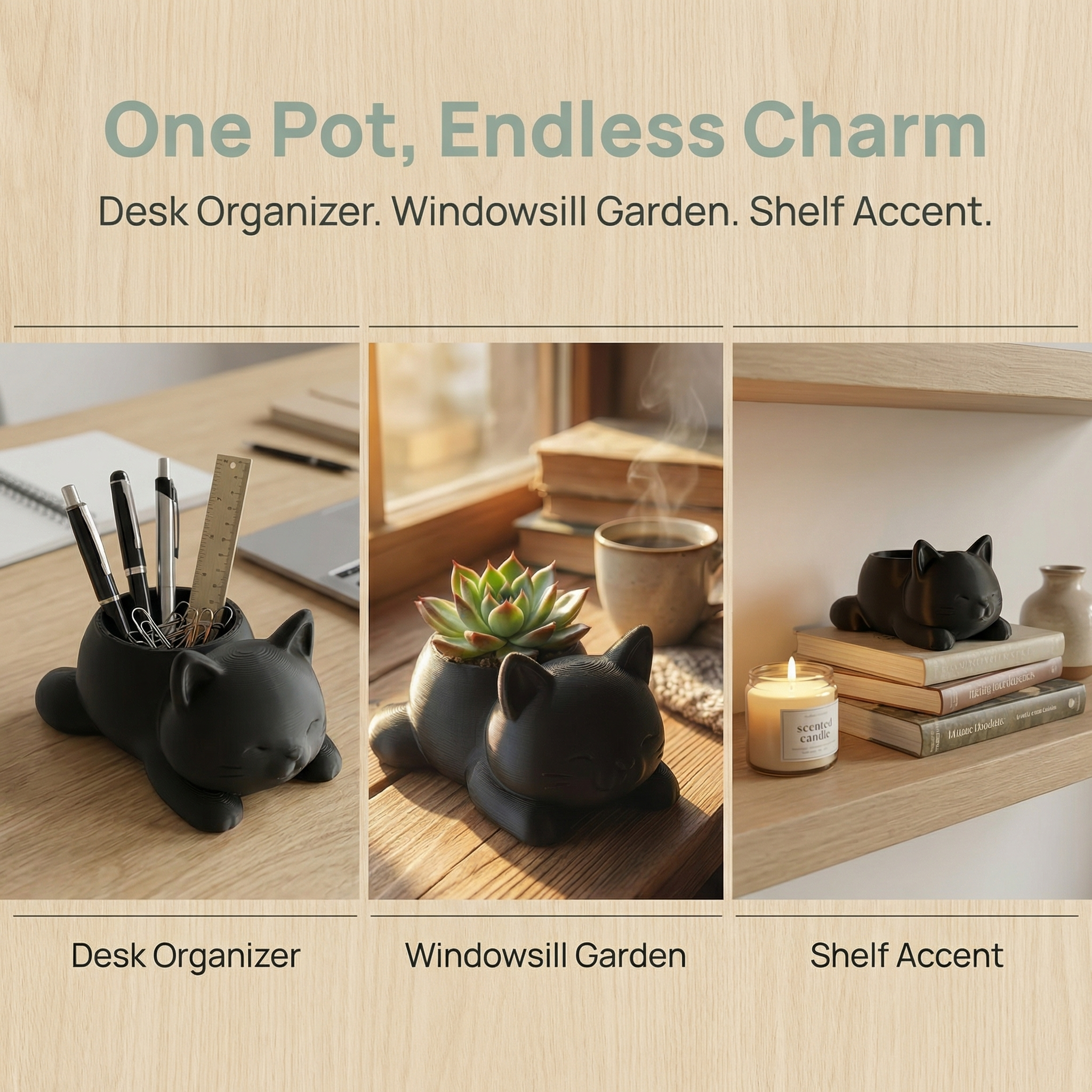 Mini Cat-Shaped Planter Pot with Paw Print