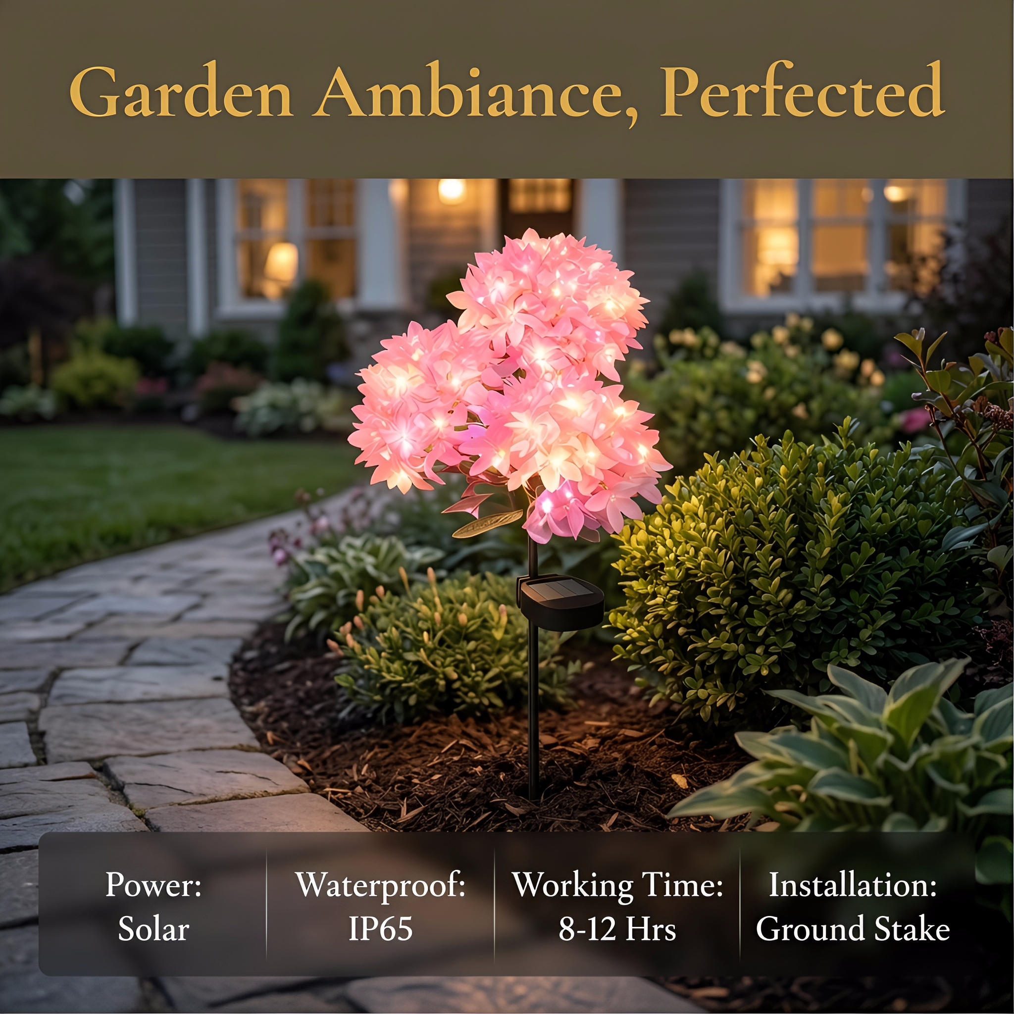 Waterproof Outdoor Solar-Powered Hydrangea Garden Light
