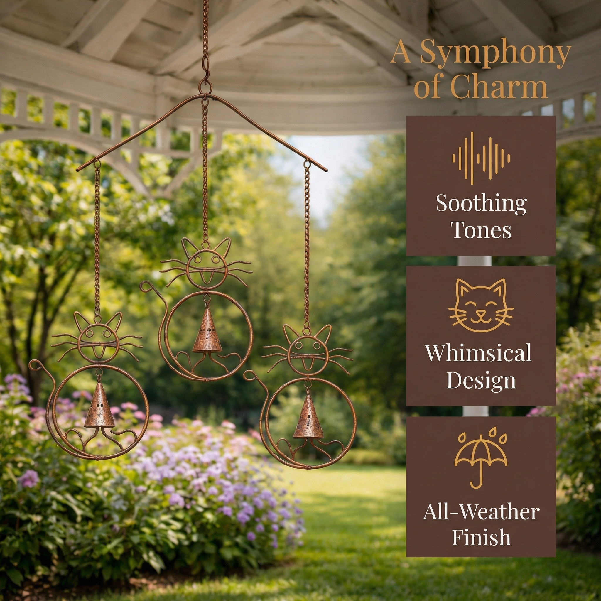 Cats With Bells Wind Chime 