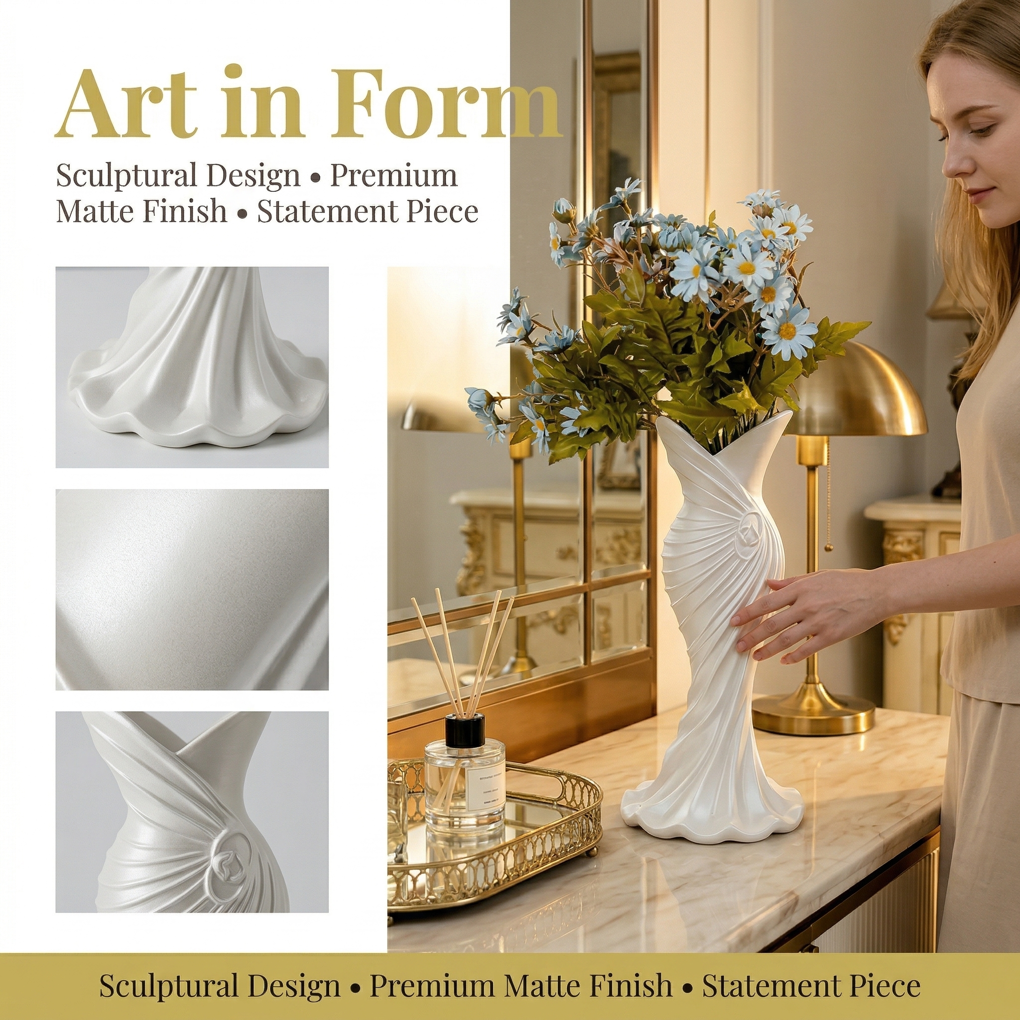 4 Colors - 3D Printed Elegant Dress Vase 