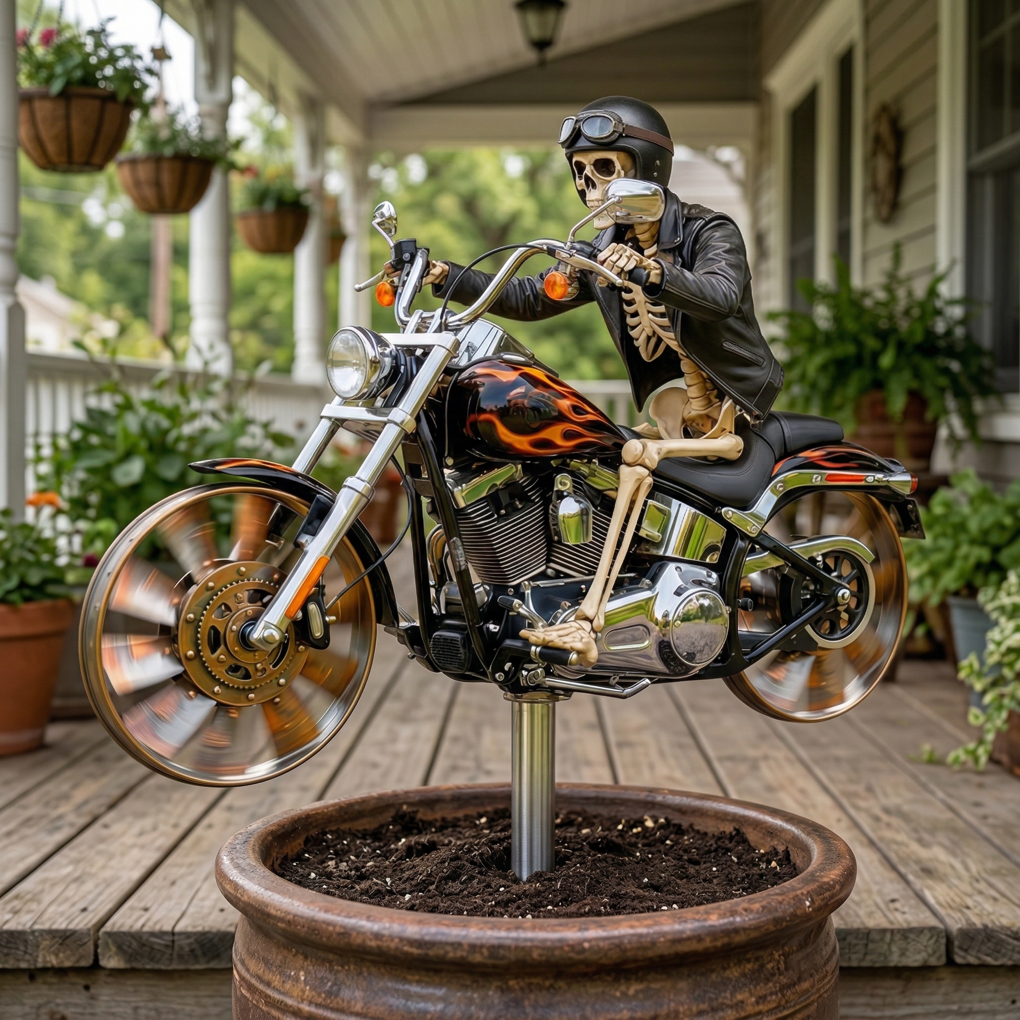 Skeleton Motorcycle Wind Spinner