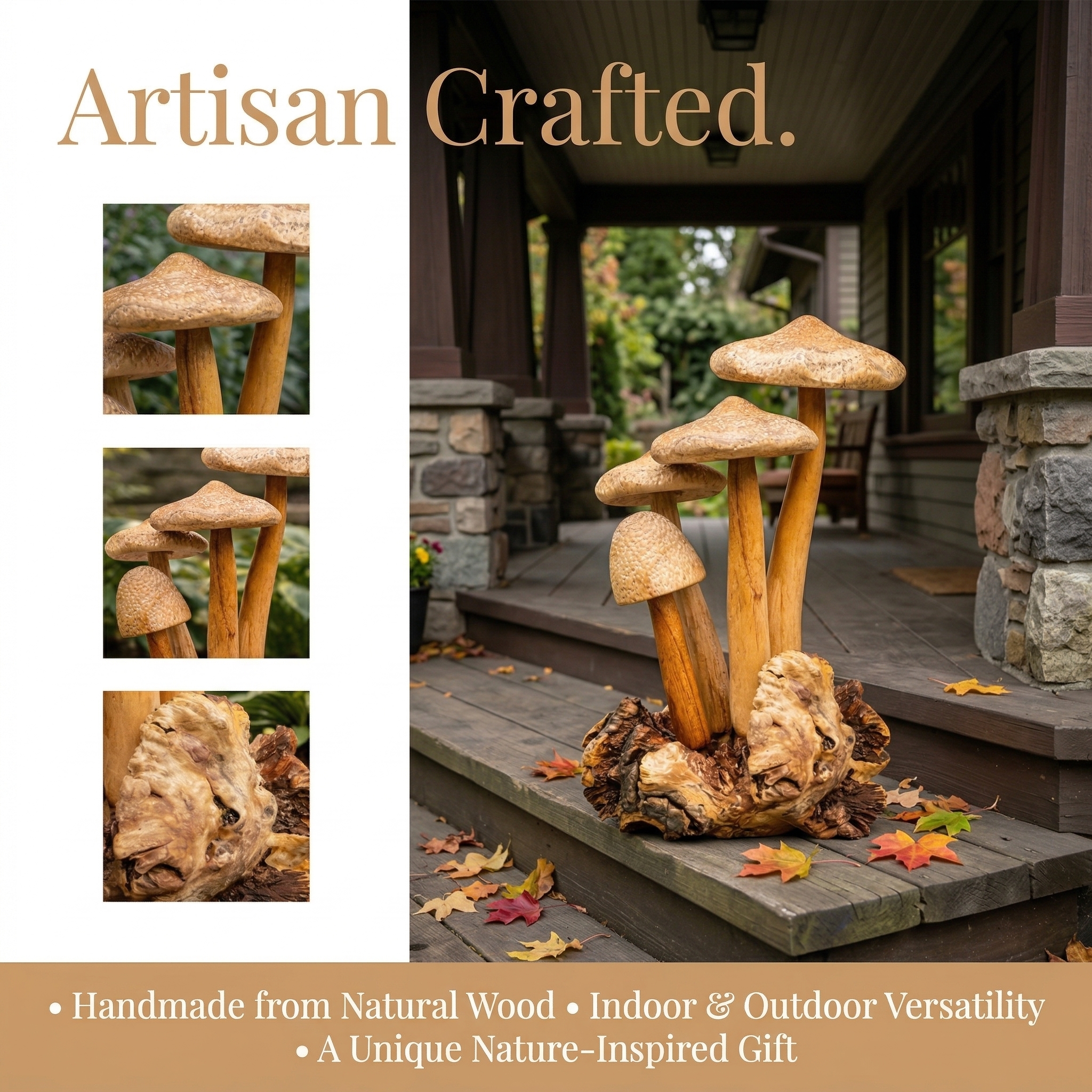 Handmade Wooden Waterproof Mushroom Sculpture