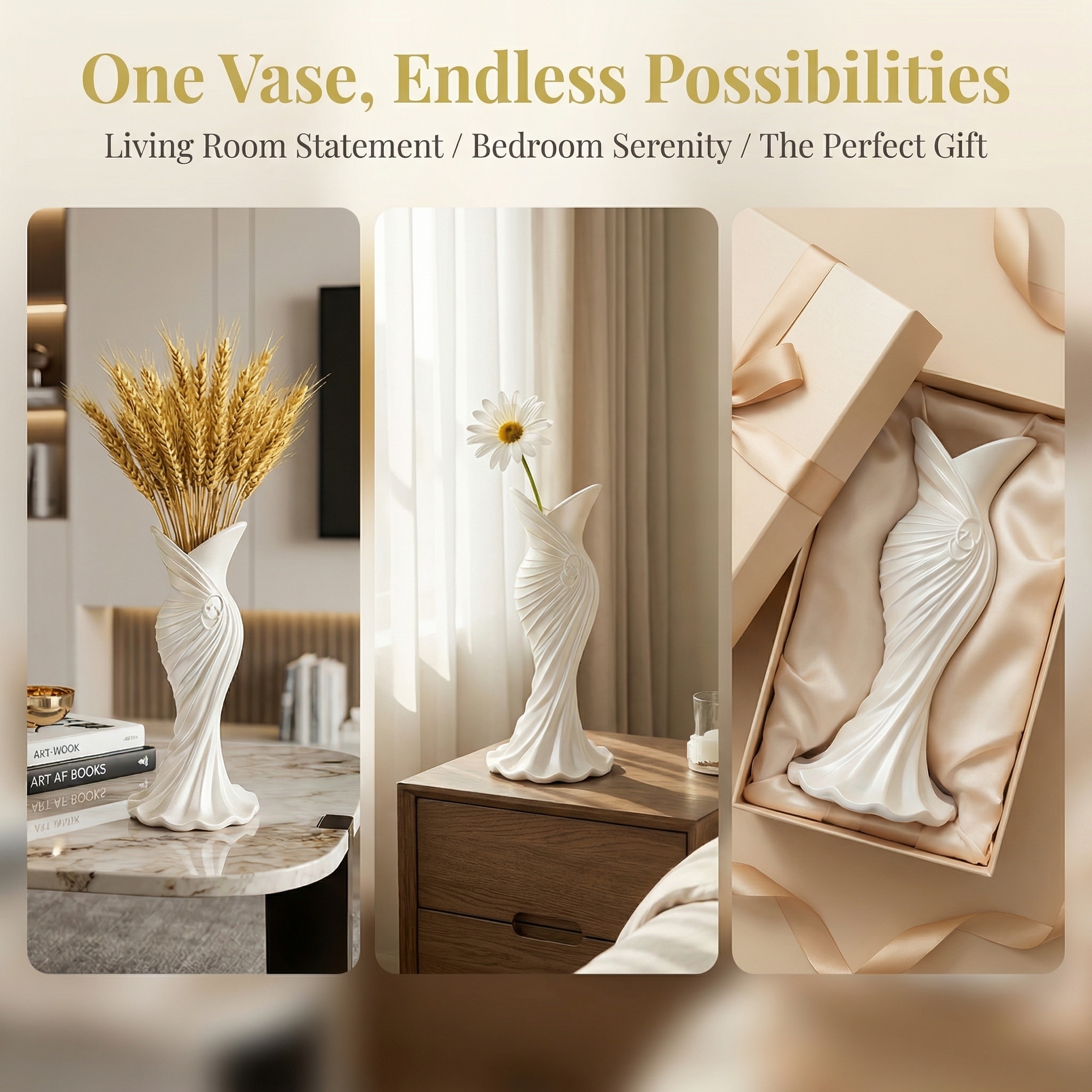 4 Colors - 3D Printed Elegant Dress Vase 