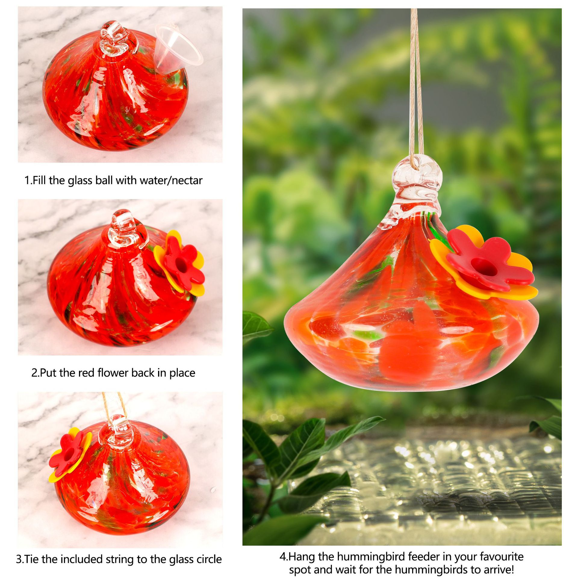 Hand-Blown Glass Hummingbird Feeder