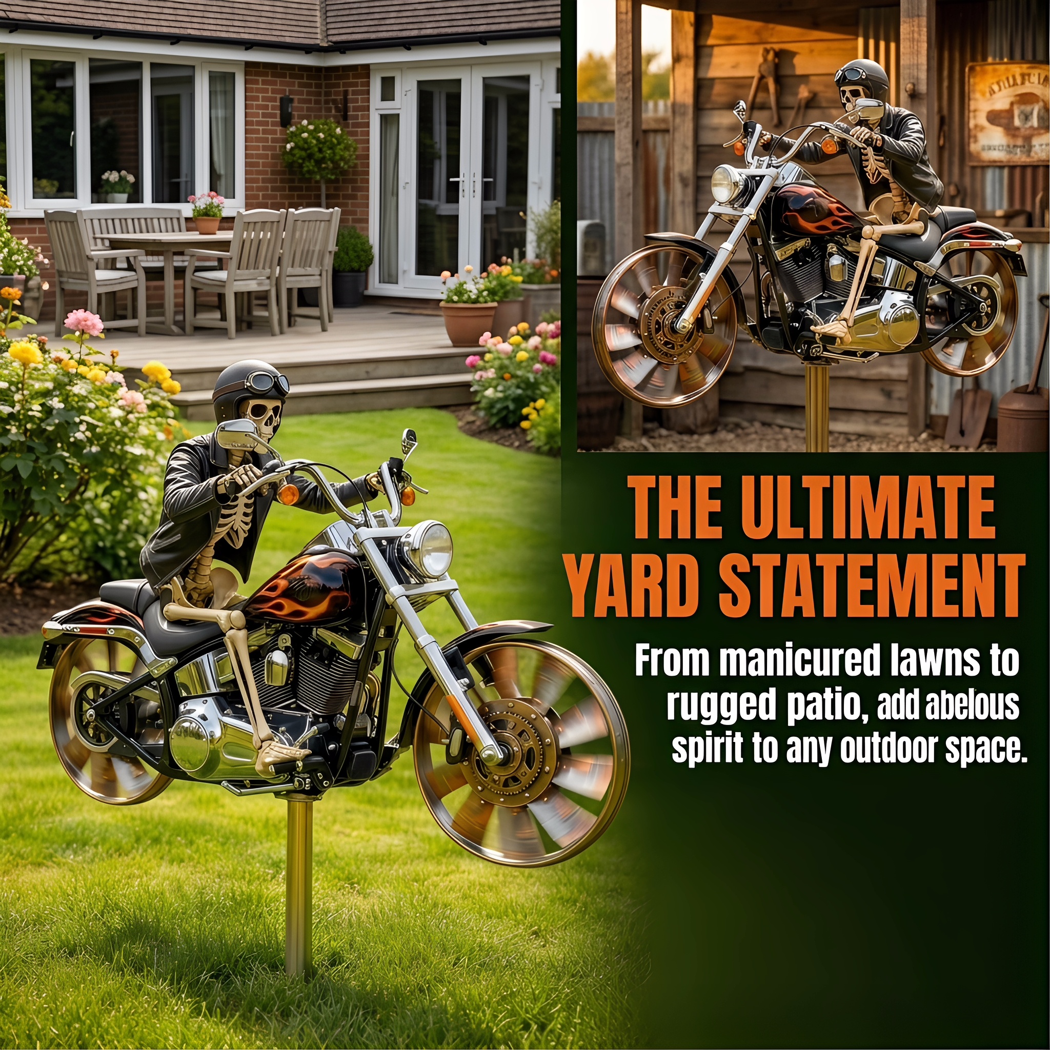 Skeleton Motorcycle Wind Spinner