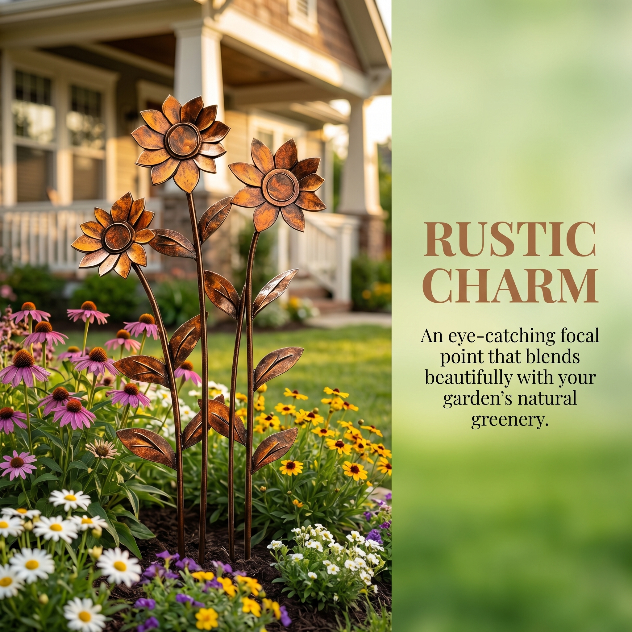 Triple Rustic Sunflower Metal Garden Sculpture – Garden Stake