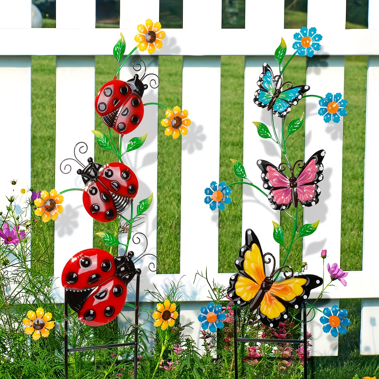 Colorful Butterfly & Ladybug Garden Stakes 