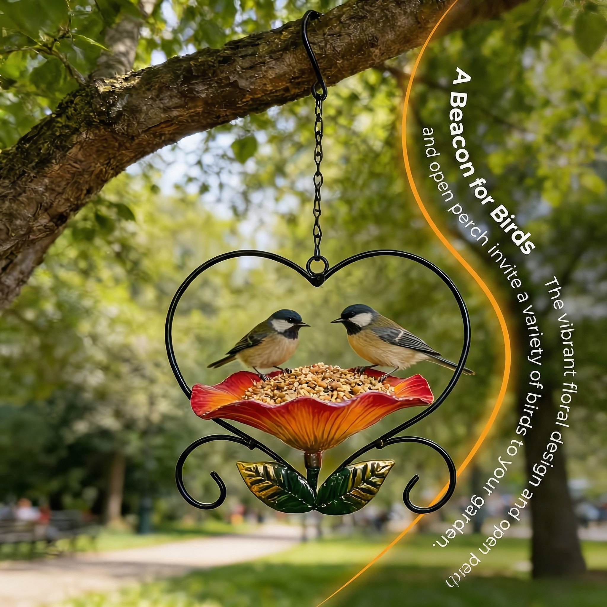 Heart-Shaped Flower Wrought Iron Bird Feeder