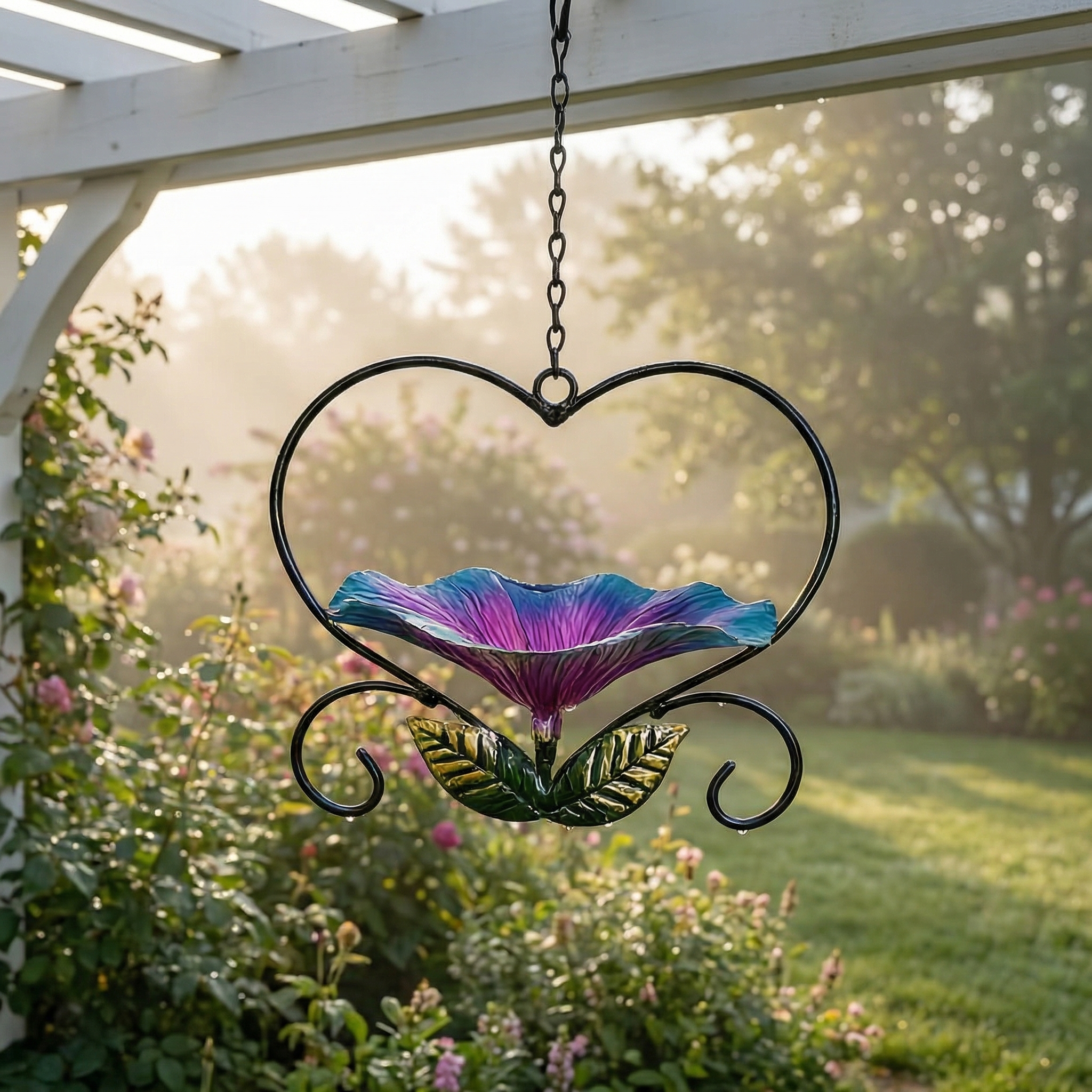 Heart-Shaped Flower Wrought Iron Bird Feeder
