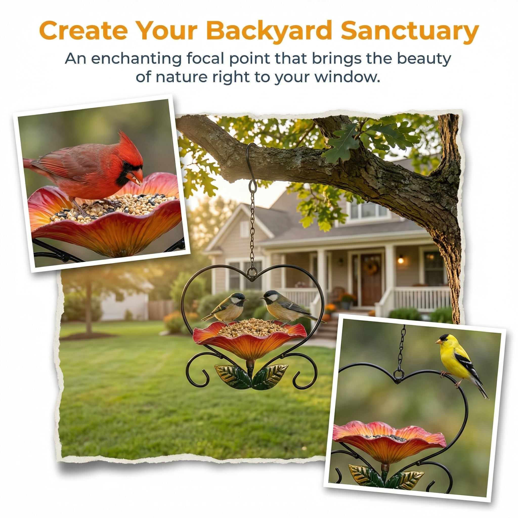 Heart-Shaped Flower Wrought Iron Bird Feeder