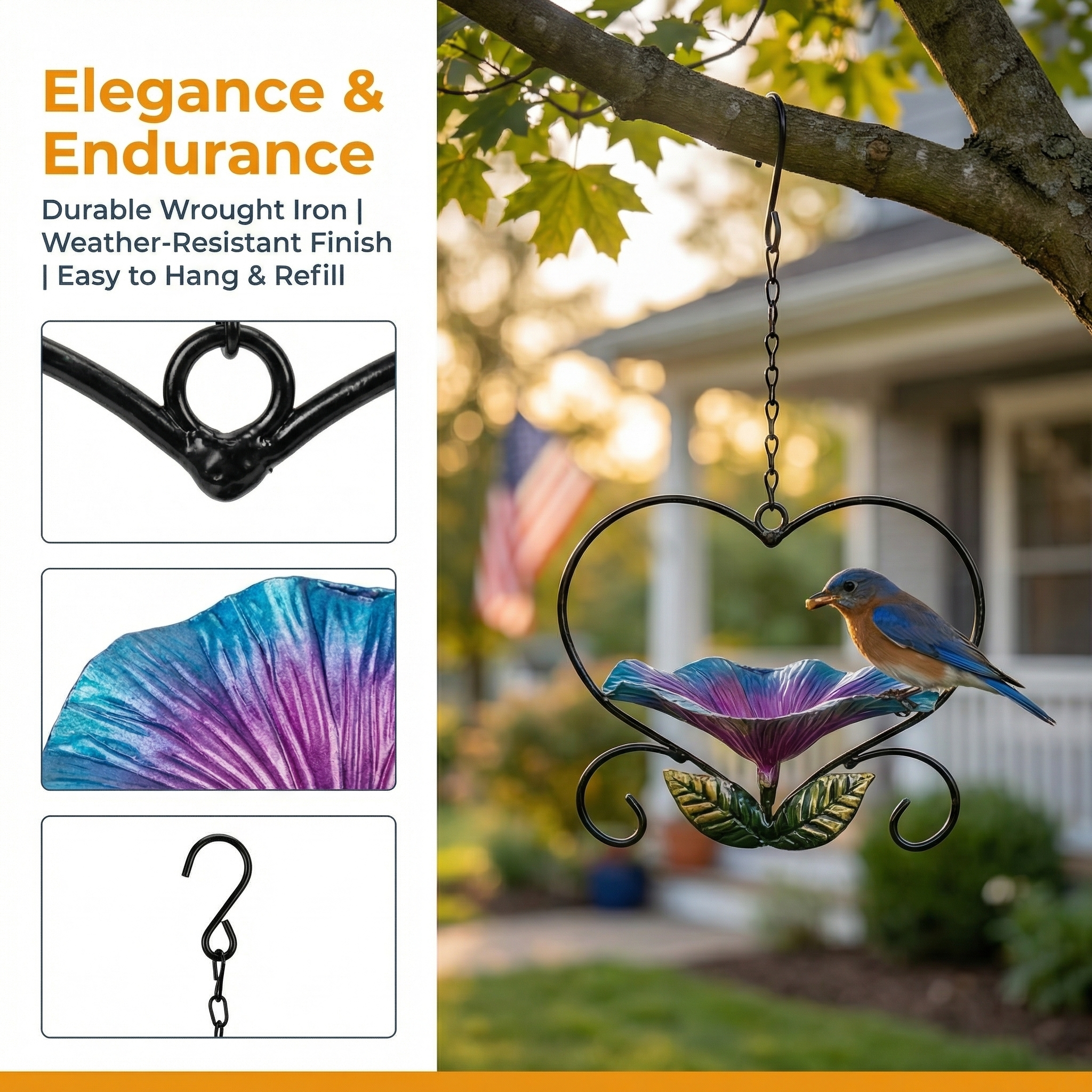 Heart-Shaped Flower Wrought Iron Bird Feeder